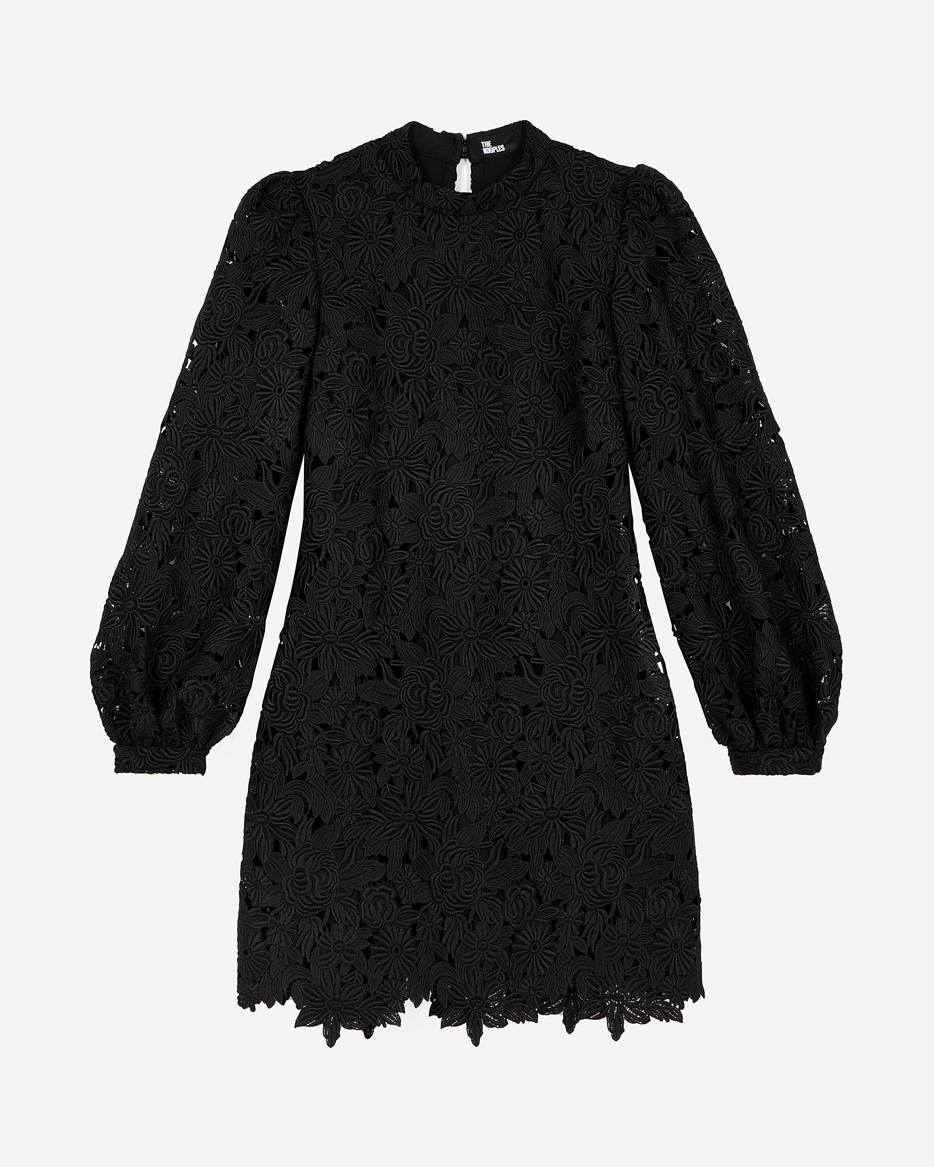 Short dress in black floral lace