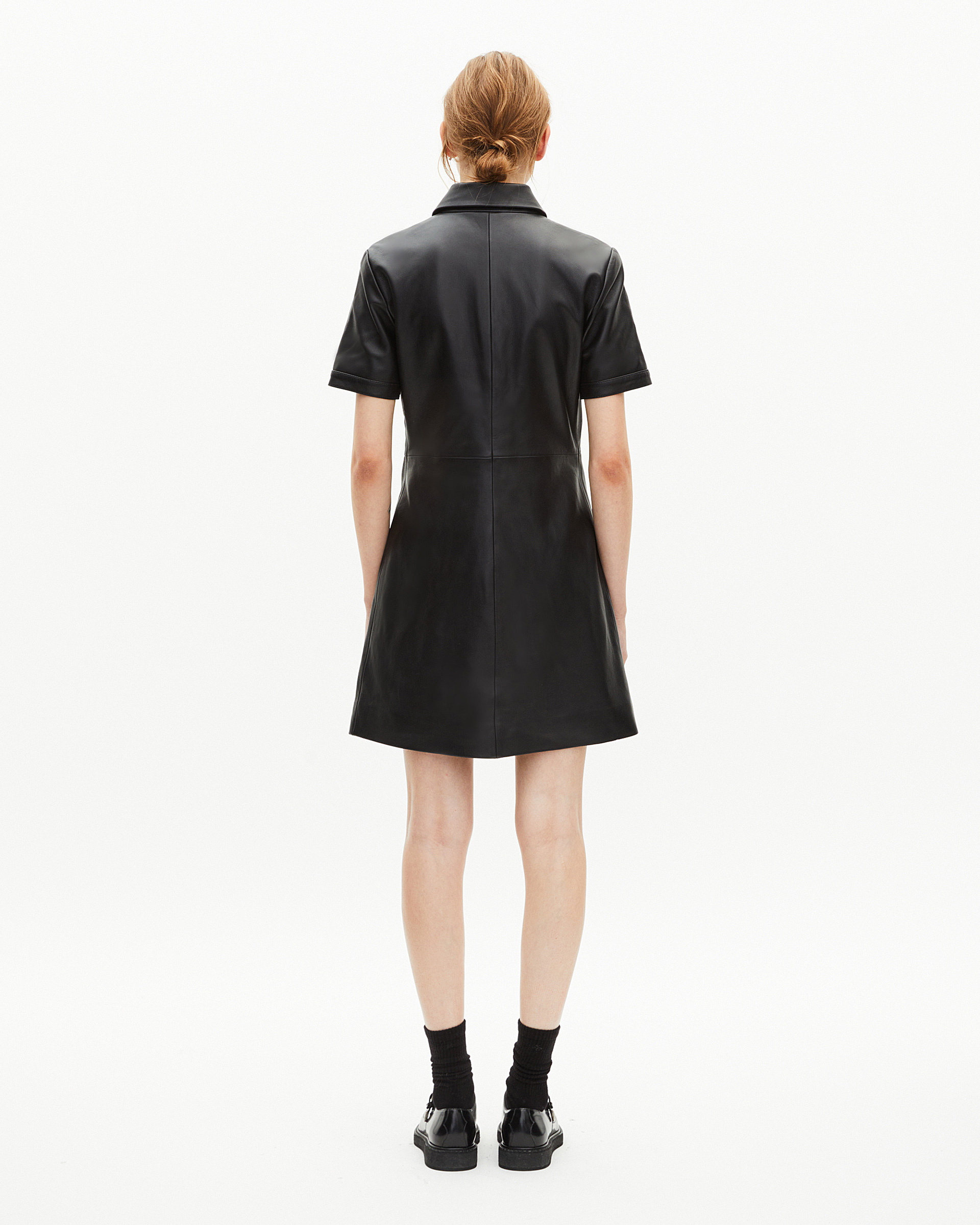 Short black leather dress