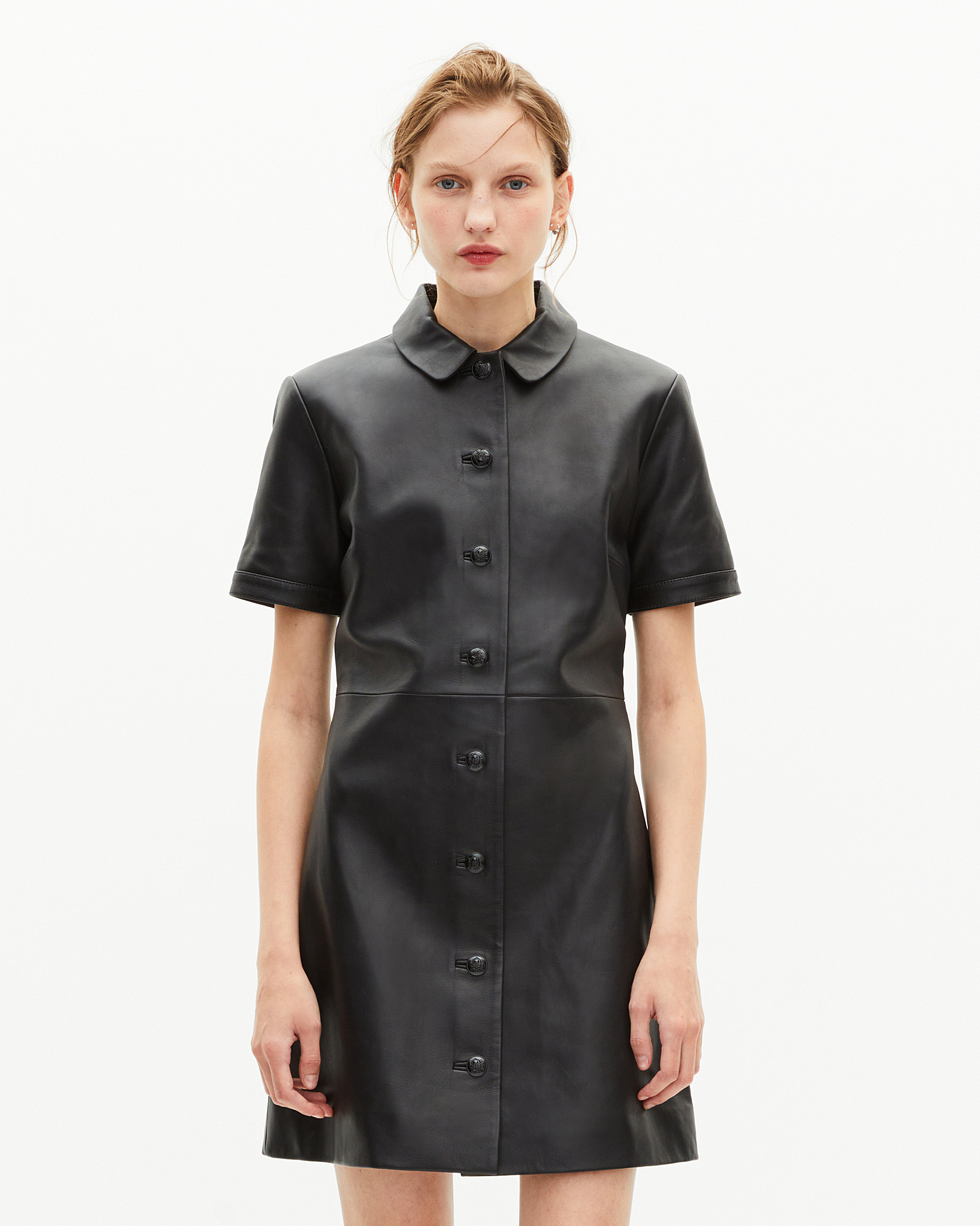 Short black leather dress