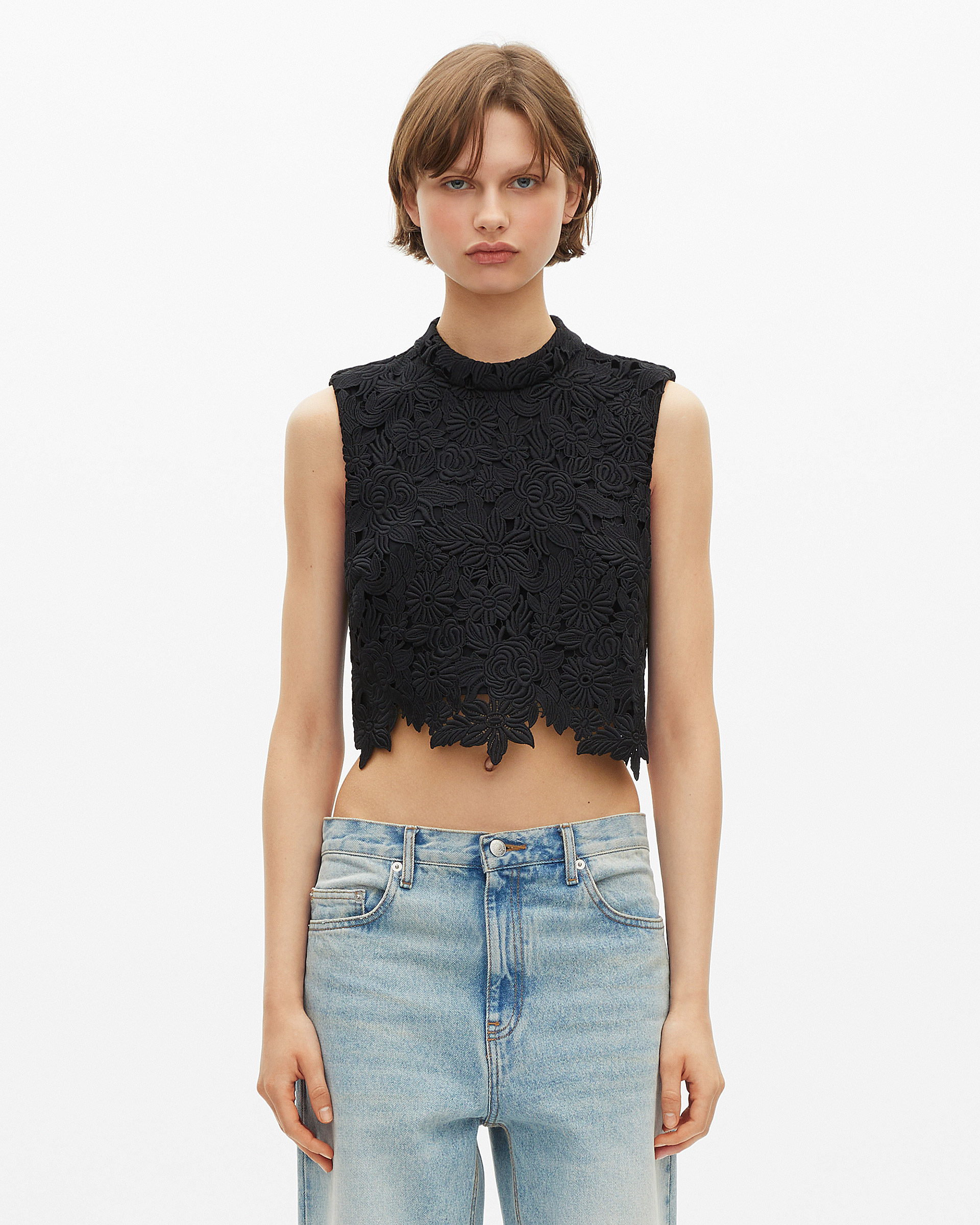 Black lace crop top