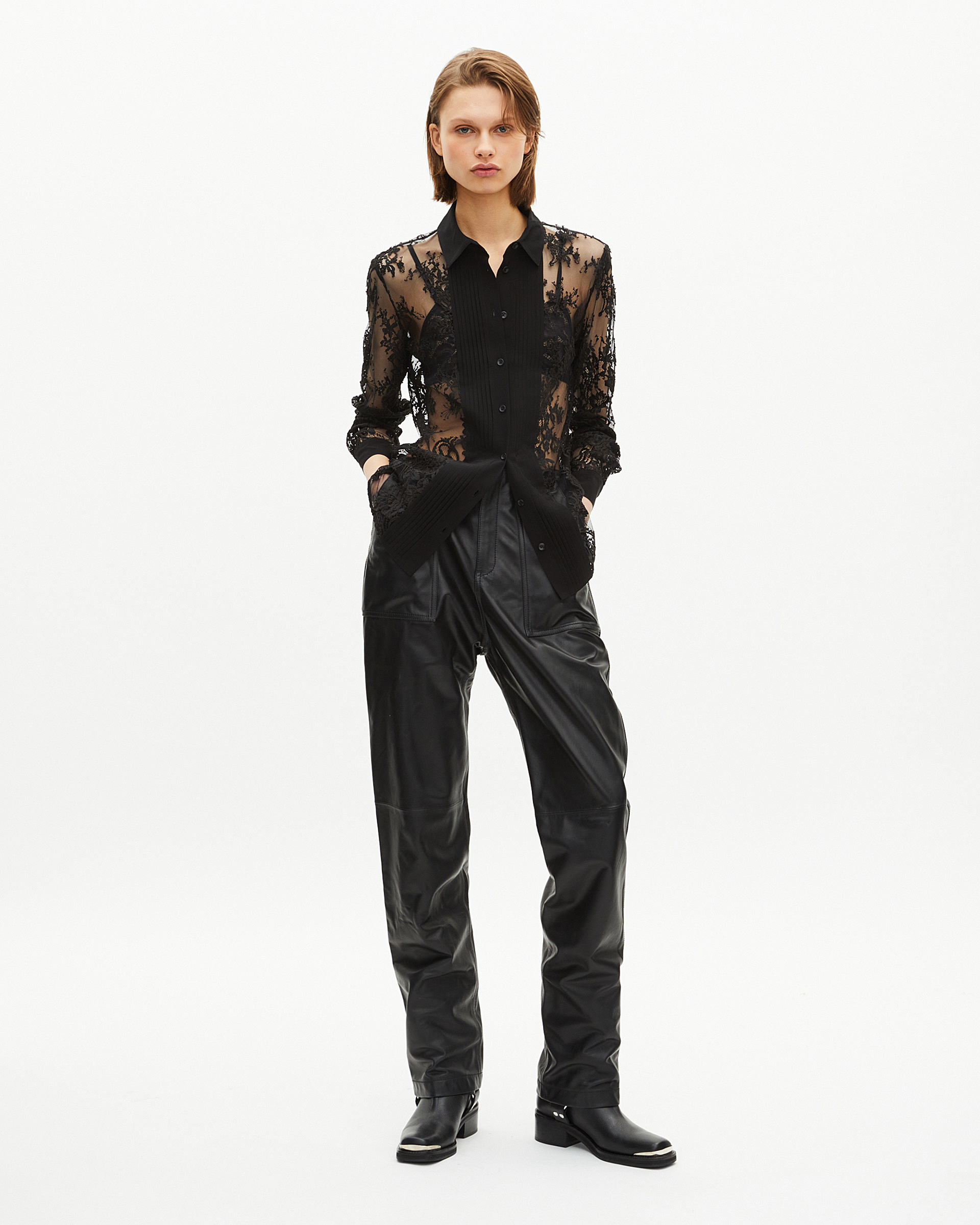 Black lace sheer shirt
