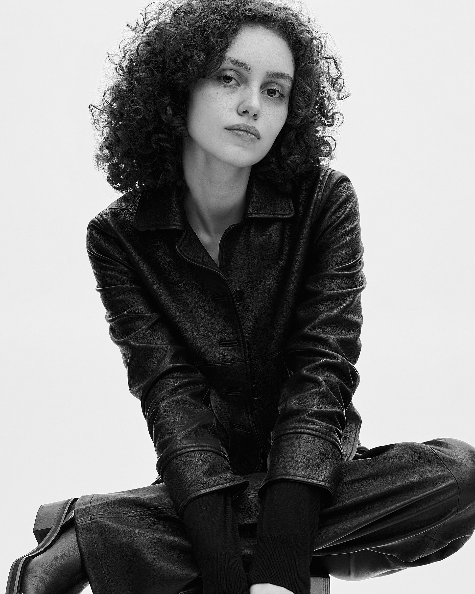 Short black leather jacket