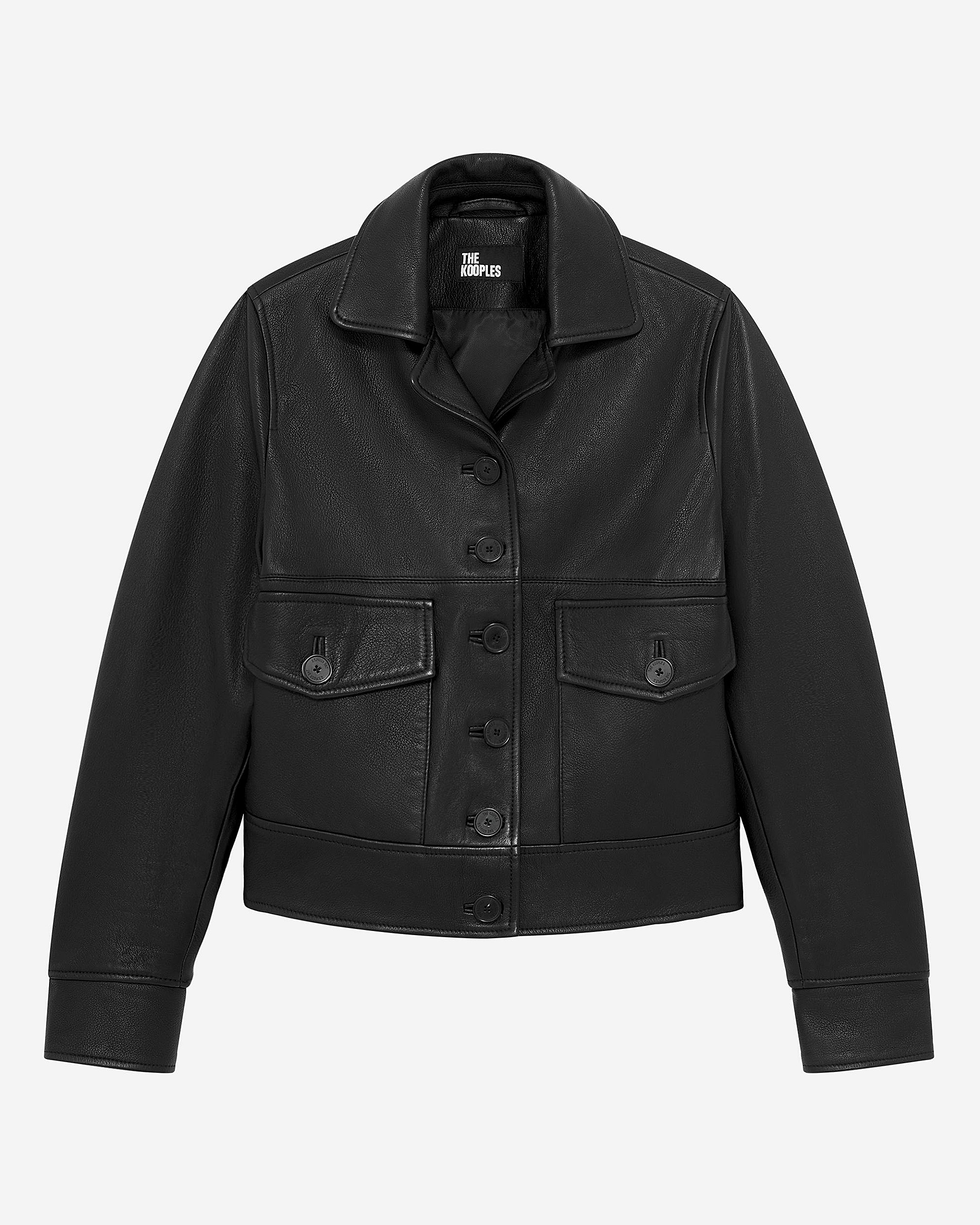 Short black leather jacket