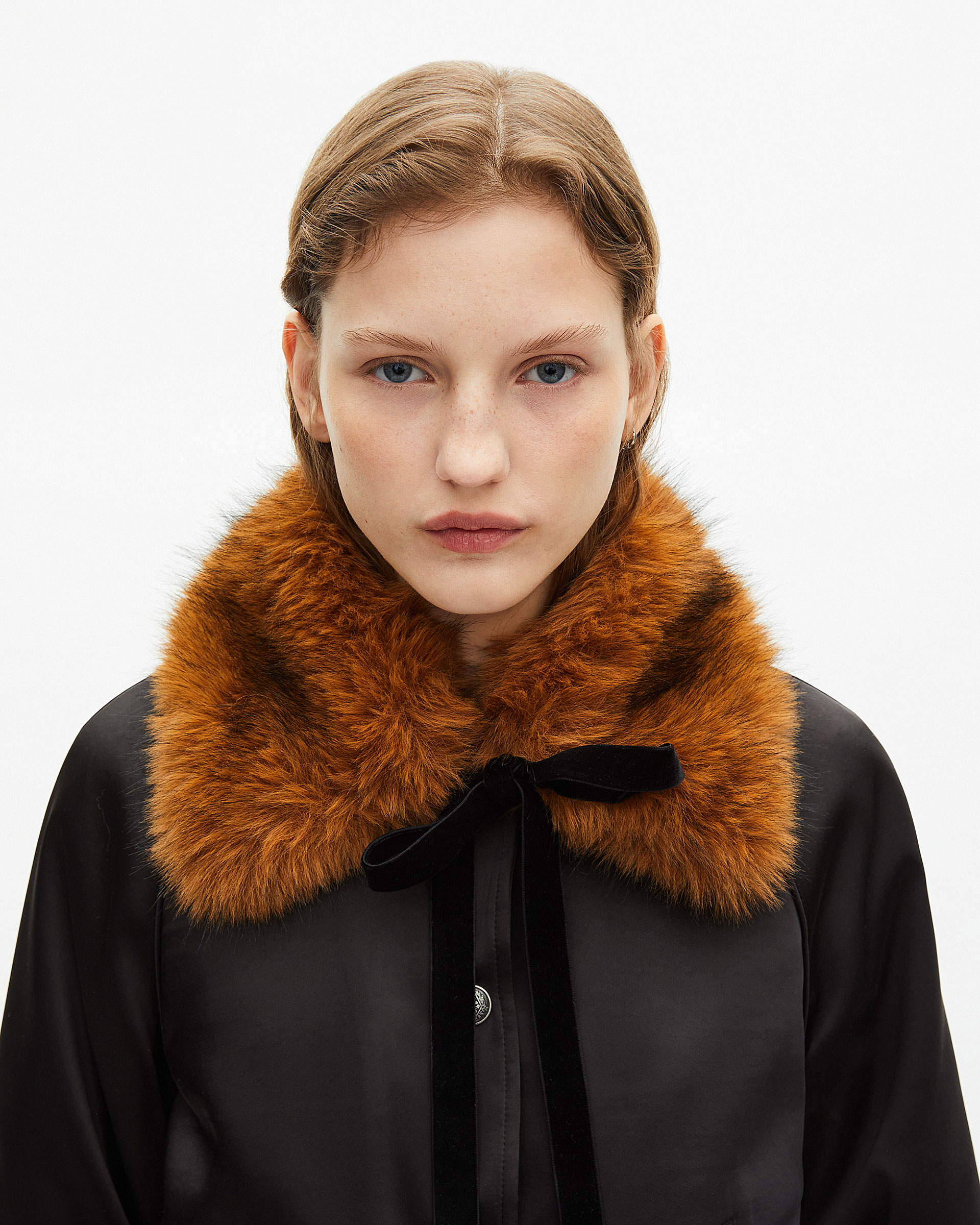 Black satin fur collar jacket