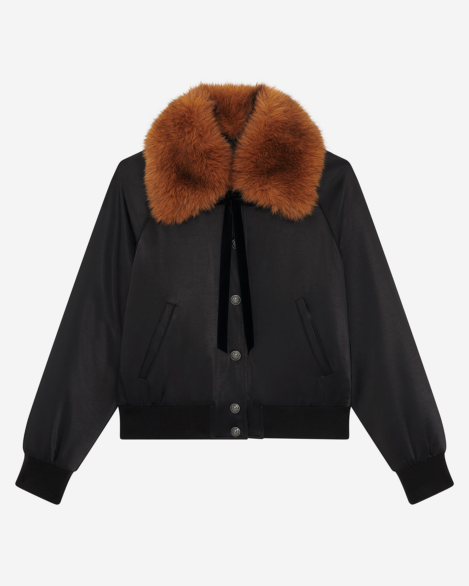 Black satin fur collar jacket