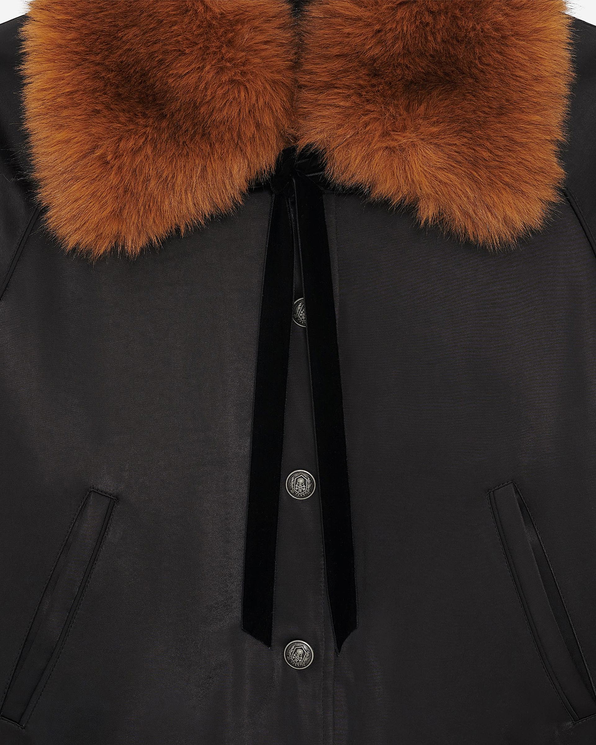 Black satin fur collar jacket