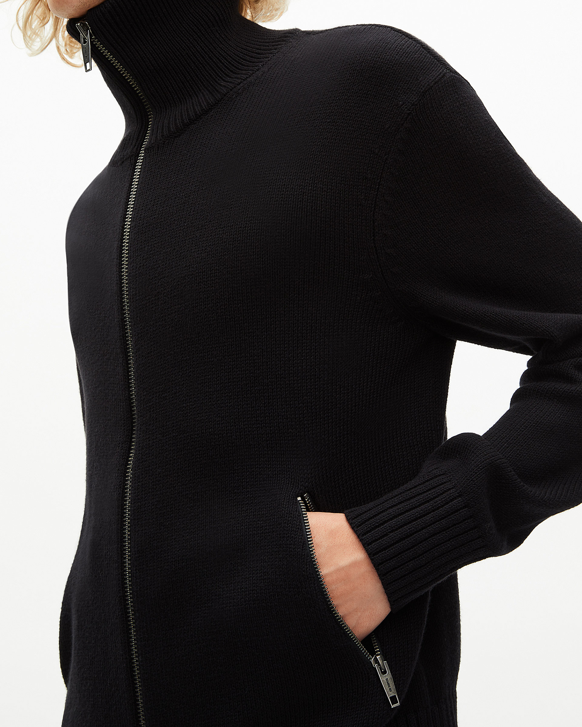 Black zip-up cardigan