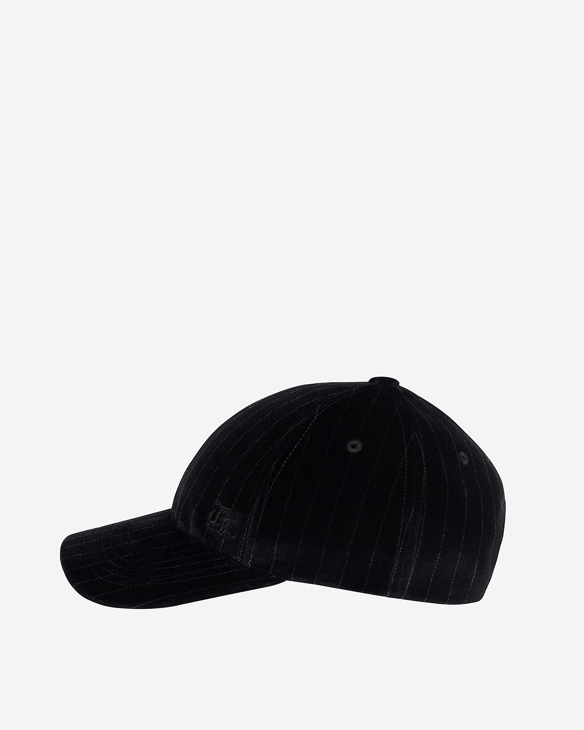 White velvet cap with fine stripes