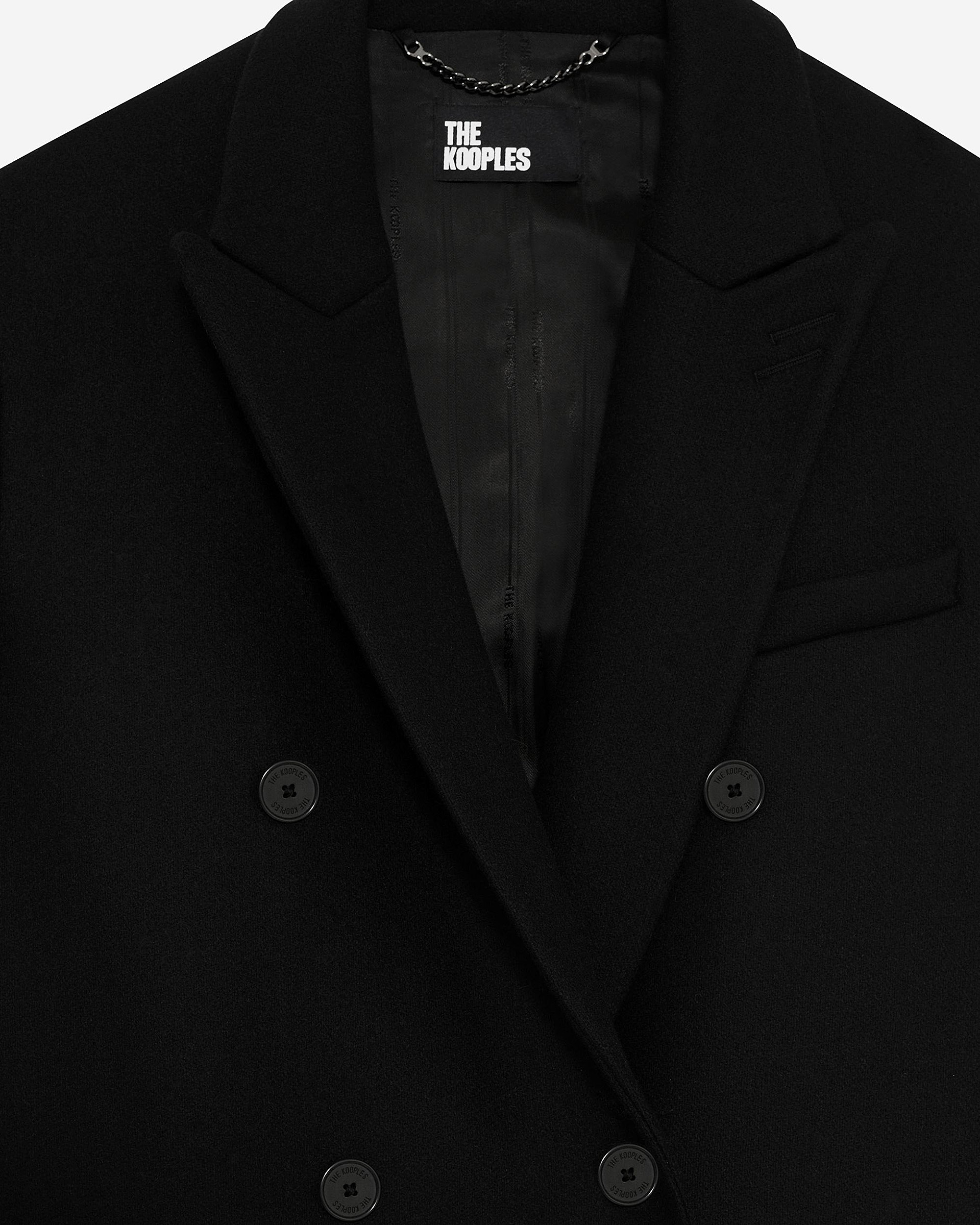 Long black wool double-breasted coat