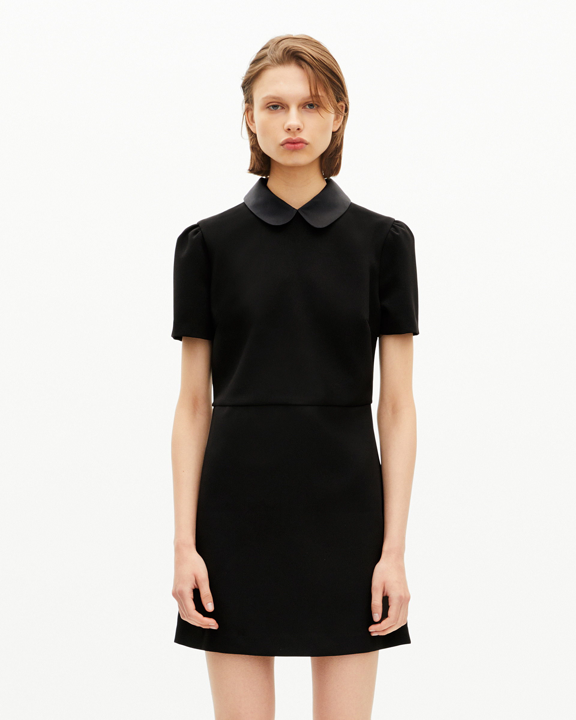 Short dress with claudine collar in black satin