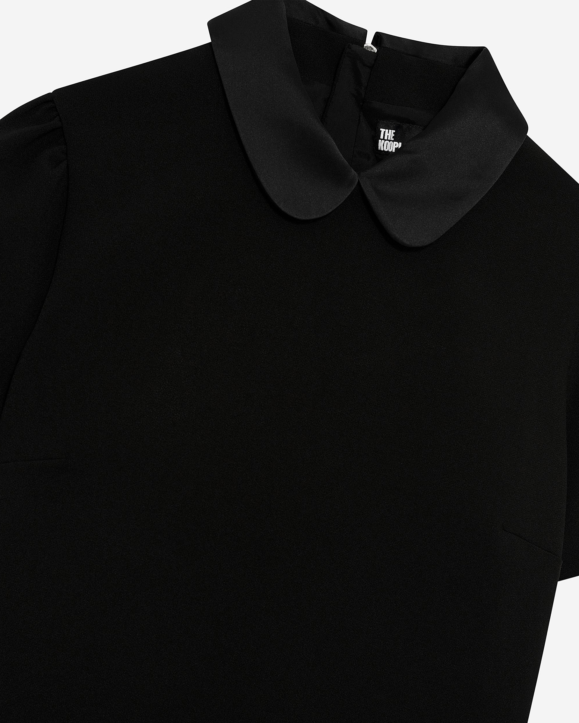 Short dress with claudine collar in black satin