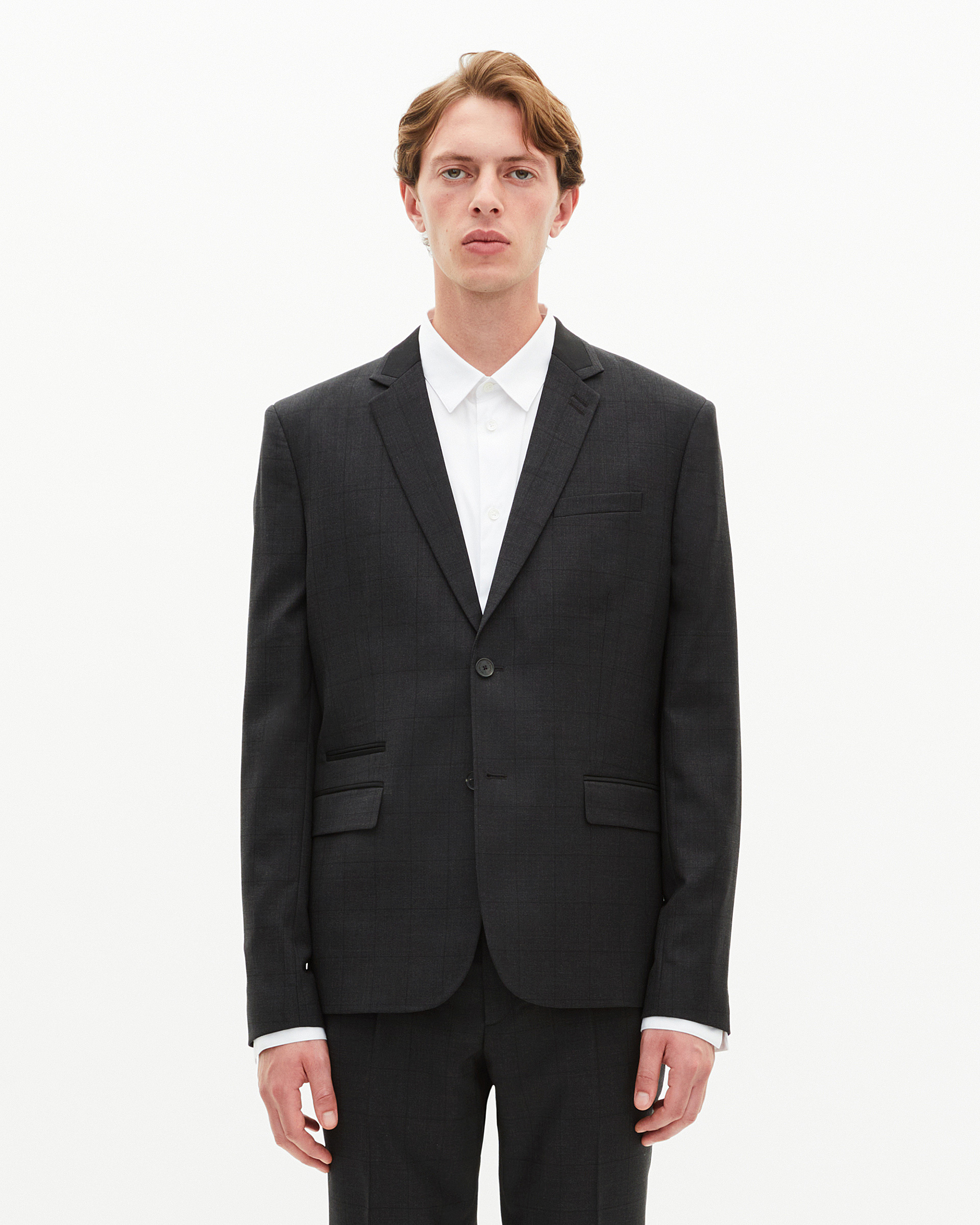 Black wool plaid suit jacket