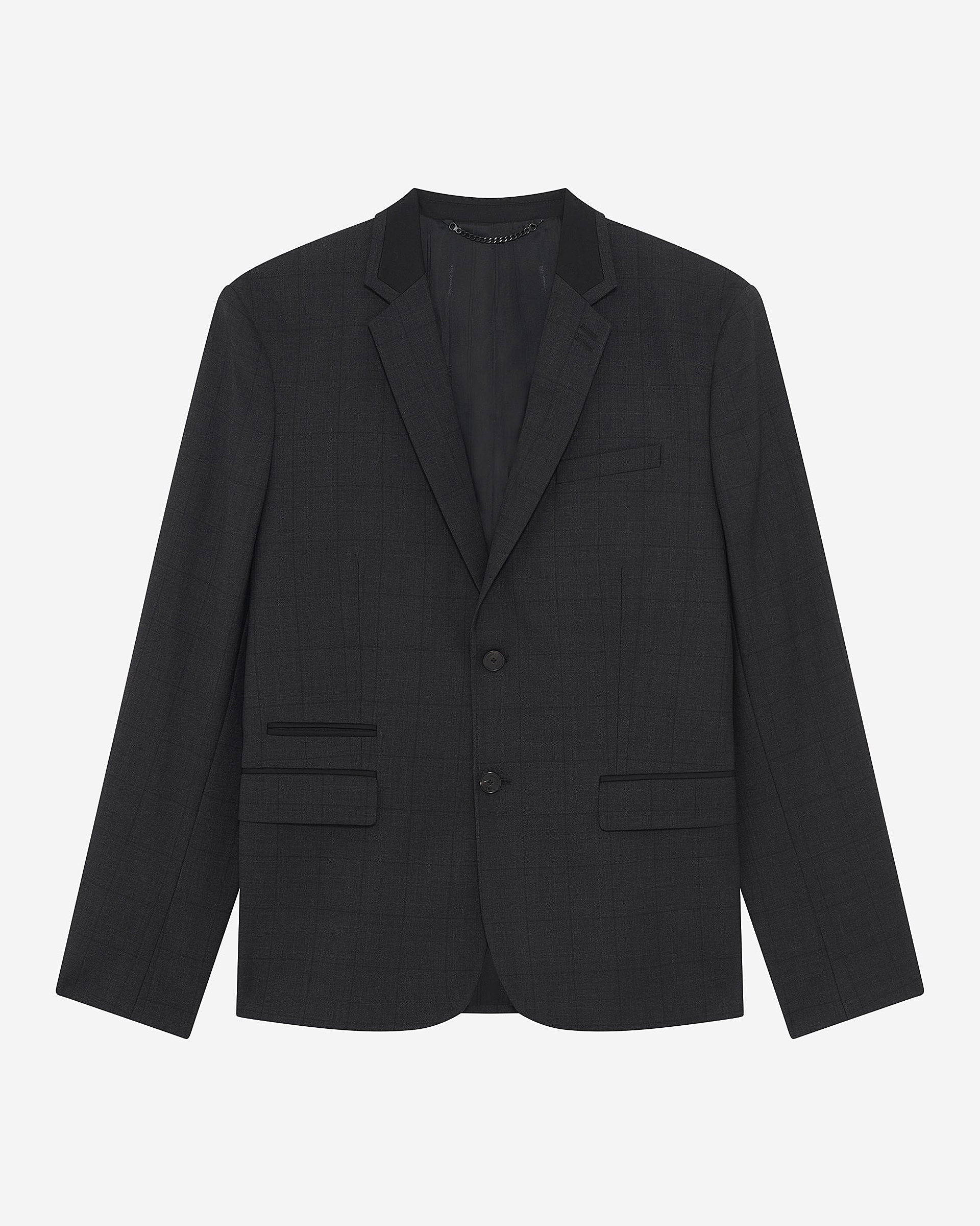 Black wool plaid suit jacket