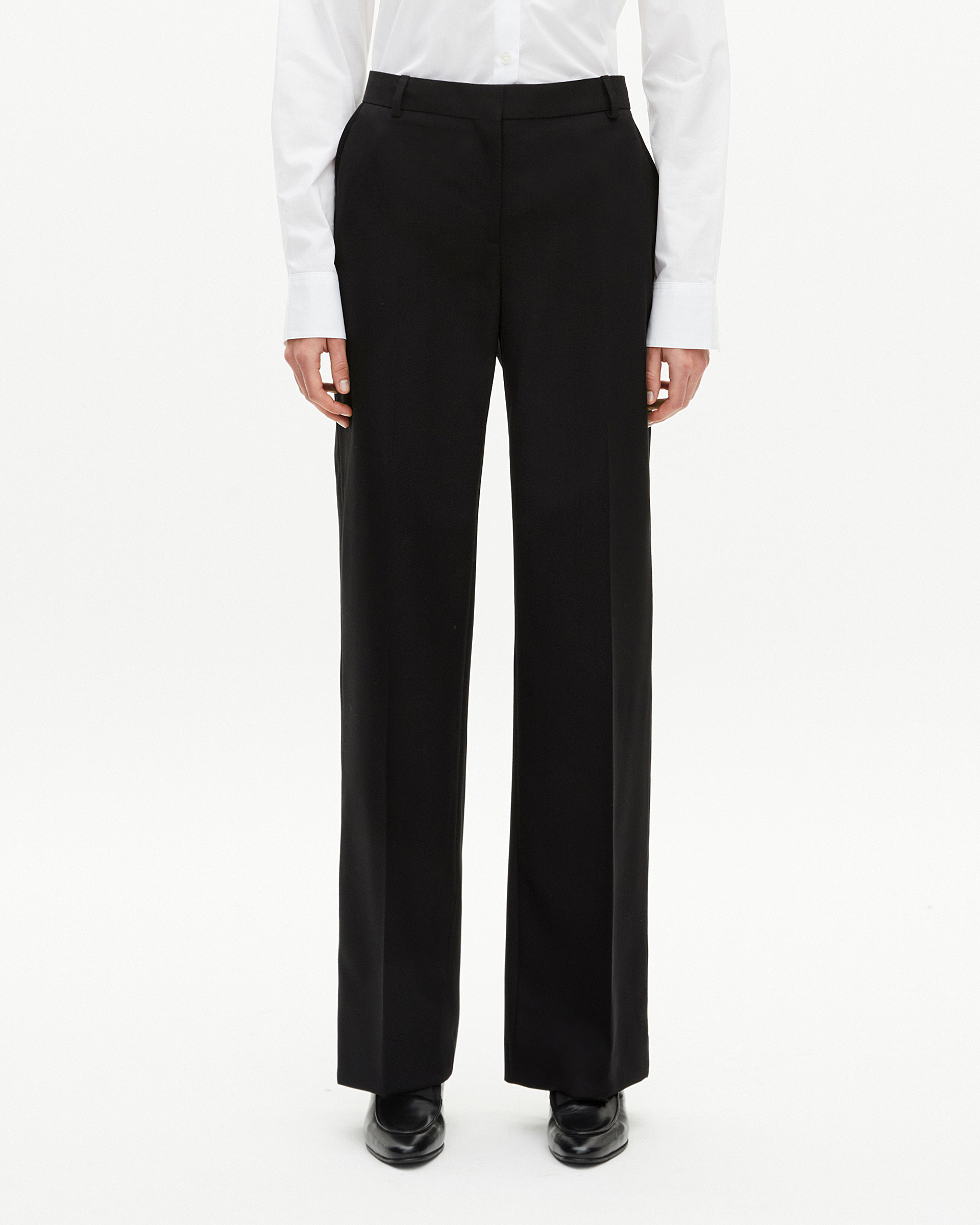 Wide-leg pants with black satin details