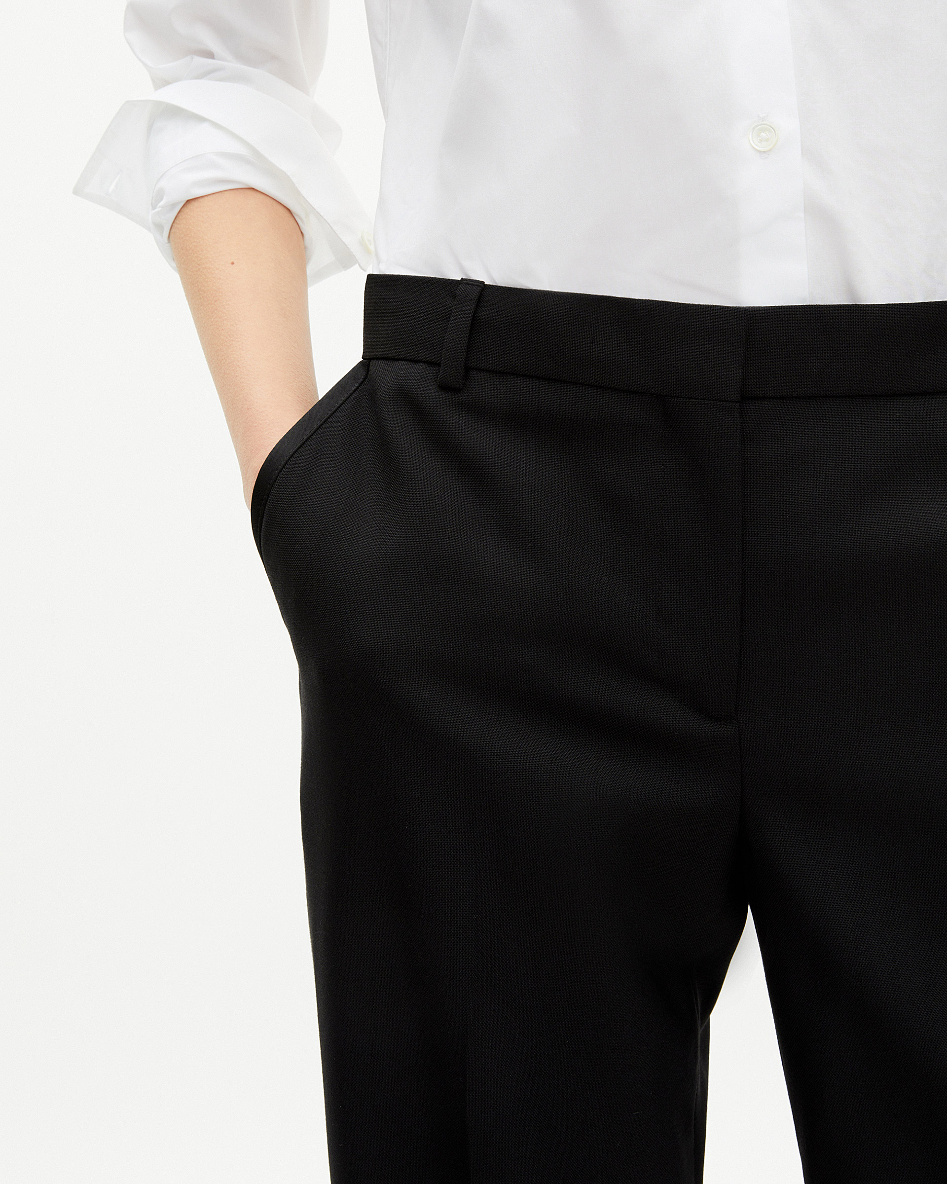 Wide-leg pants with black satin details
