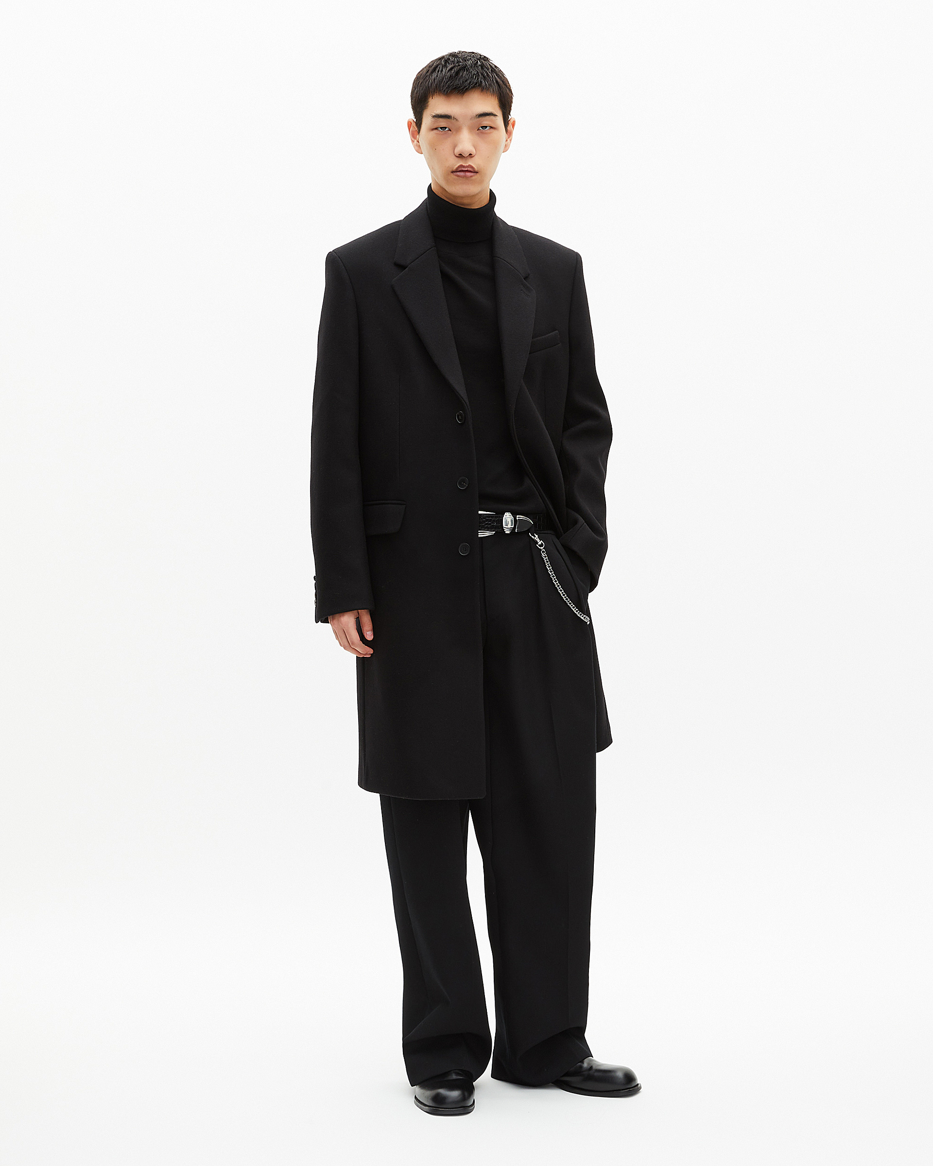 Black leather lapel collar coat