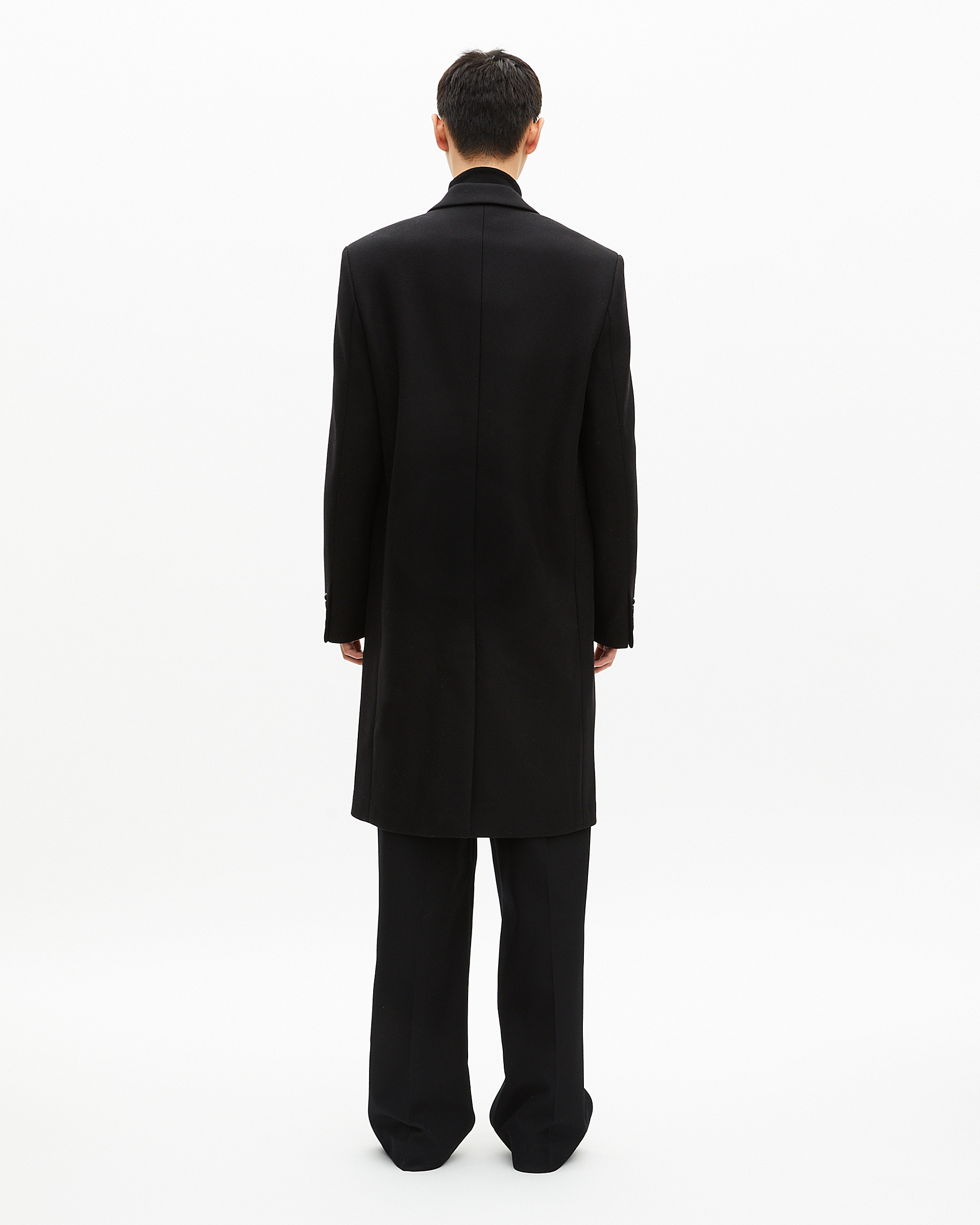 Black leather lapel collar coat