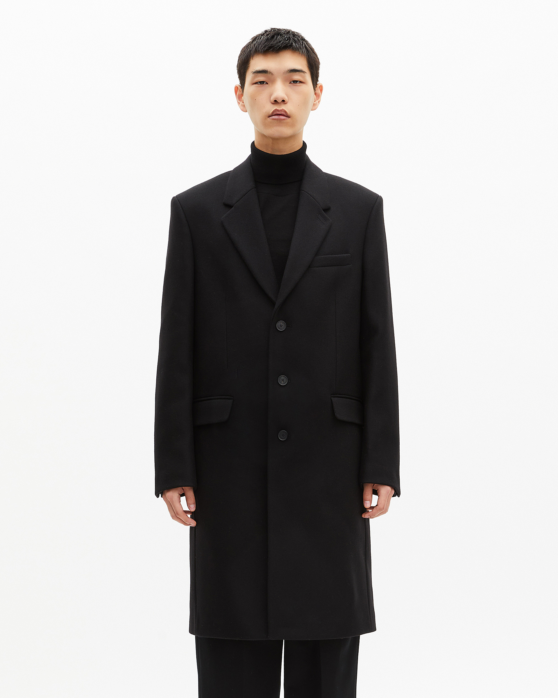 Black leather lapel collar coat