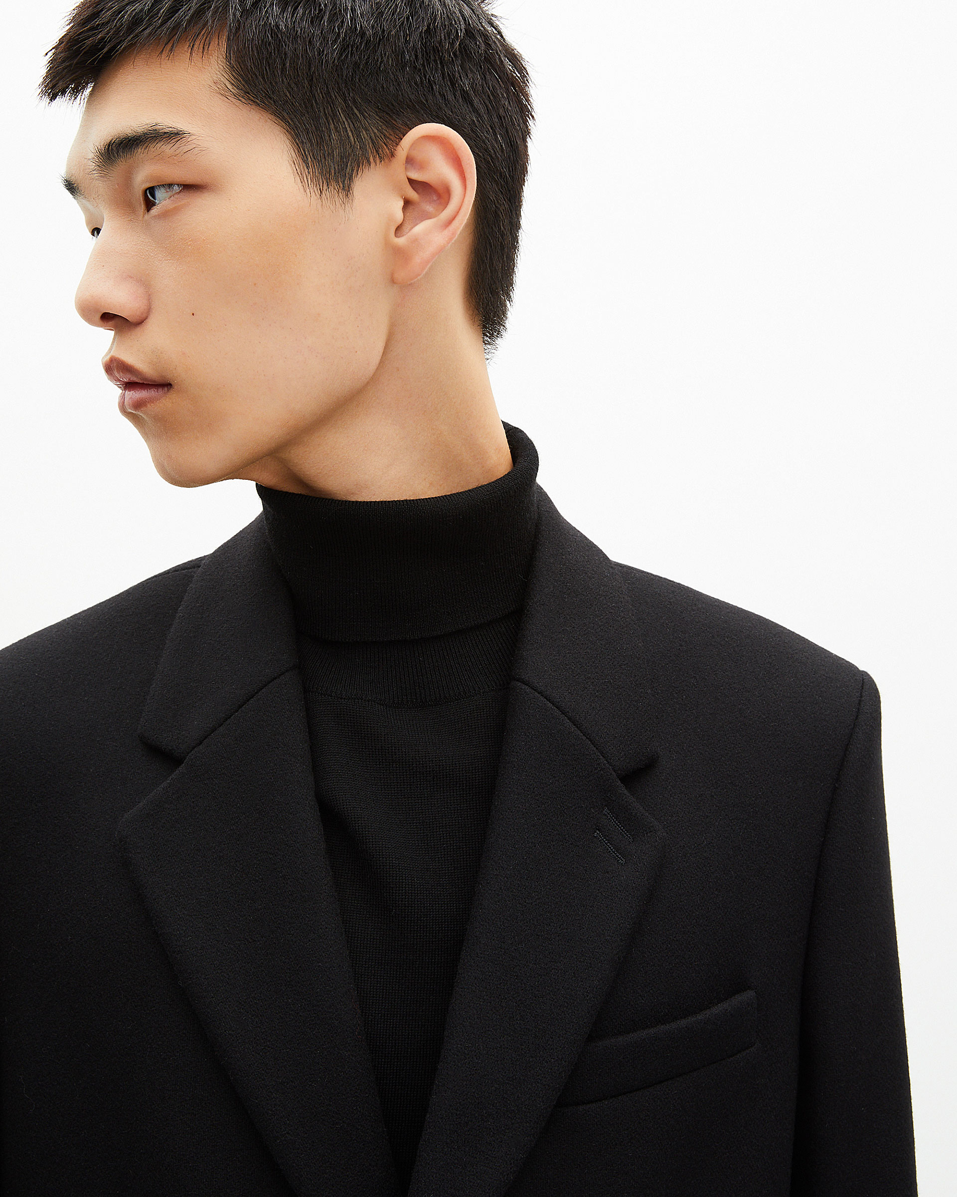 Black leather lapel collar coat