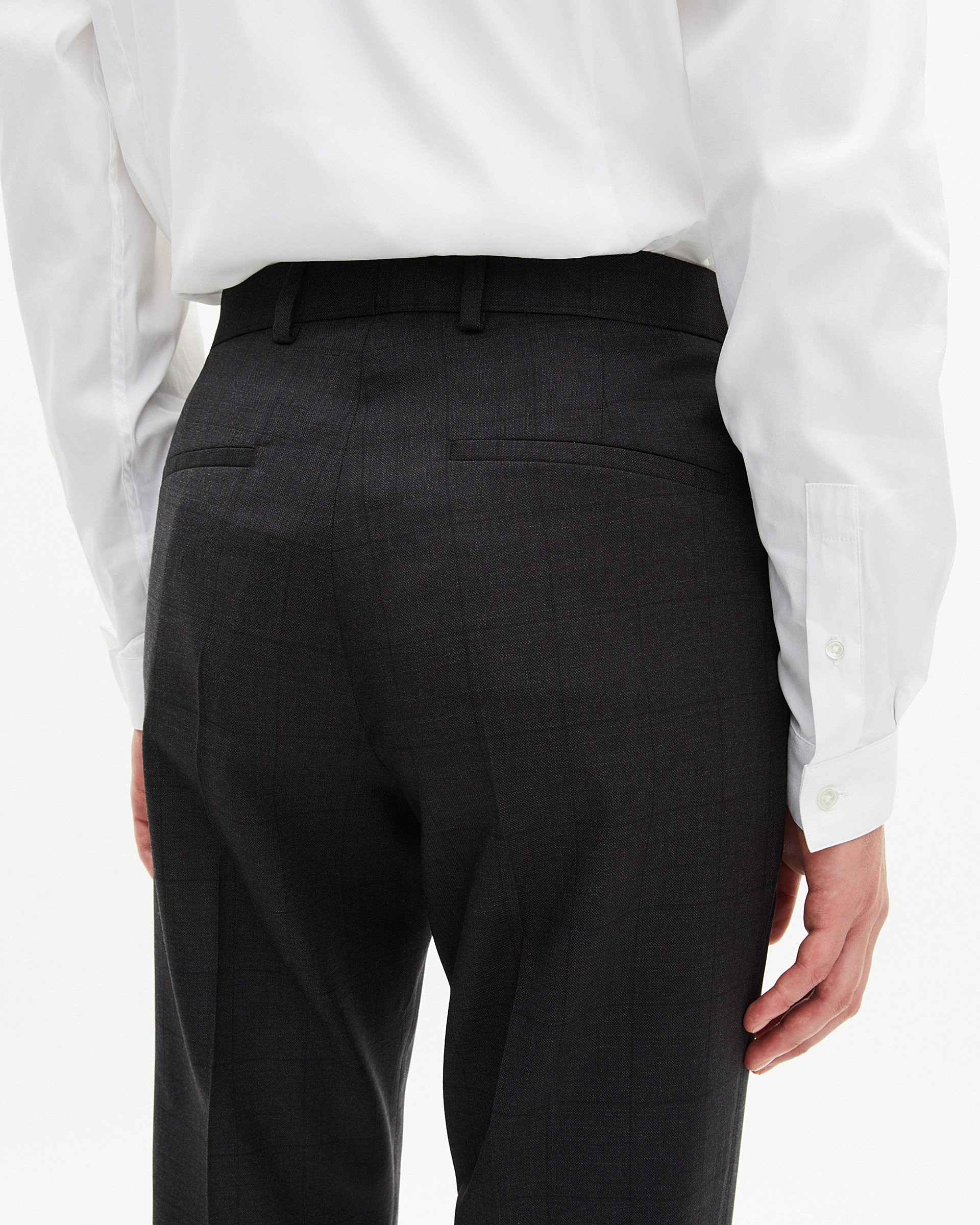 Black wool plaid slim fit suit pants