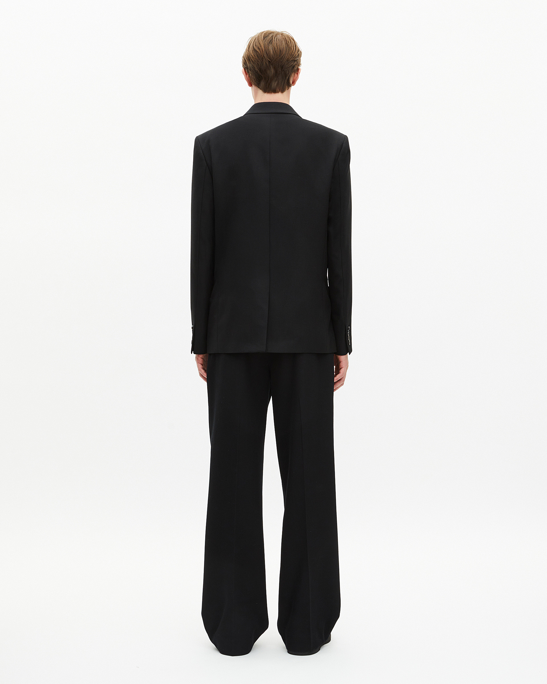 Double-breasted straight jacket with black crest