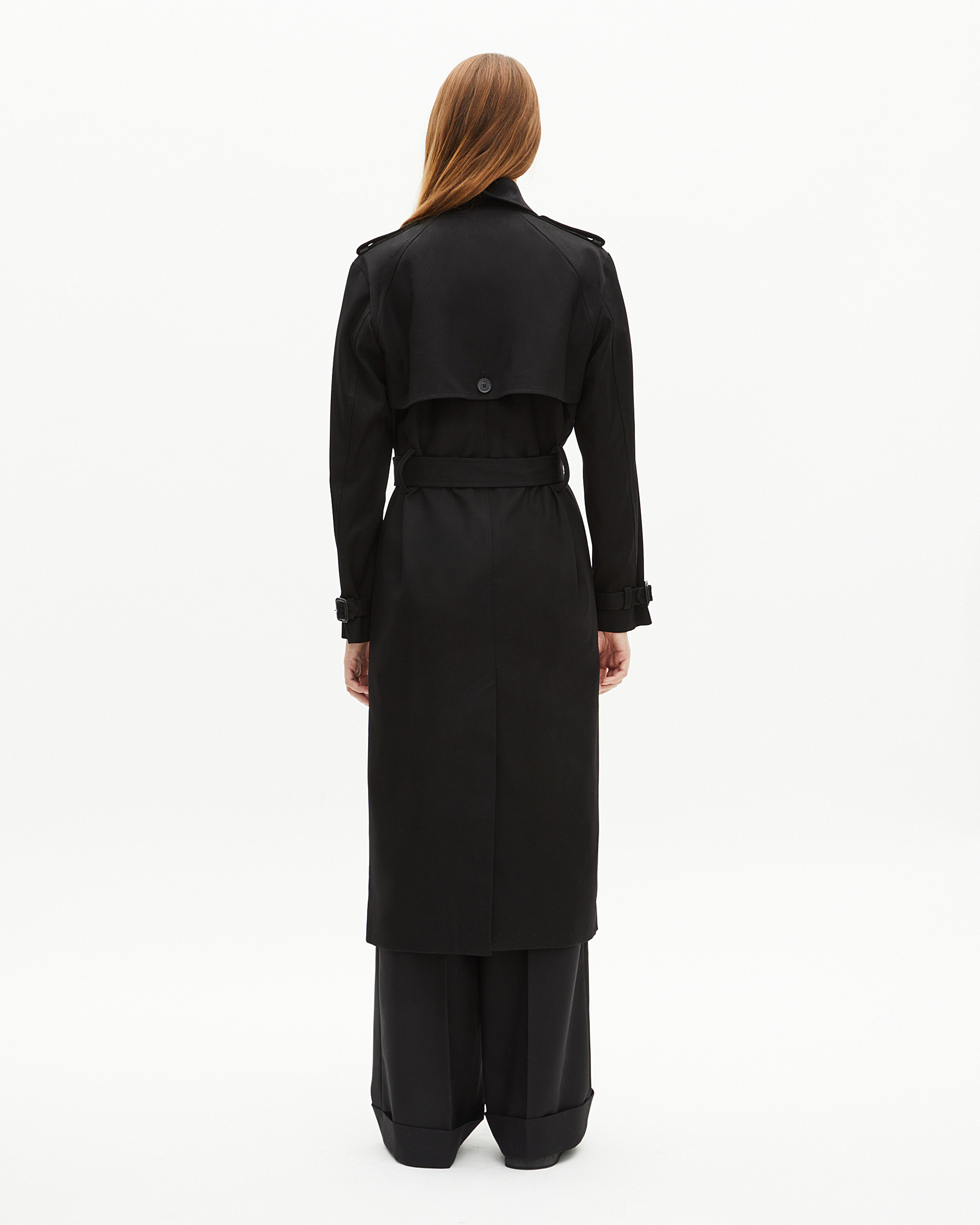 Long black cotton trench coat