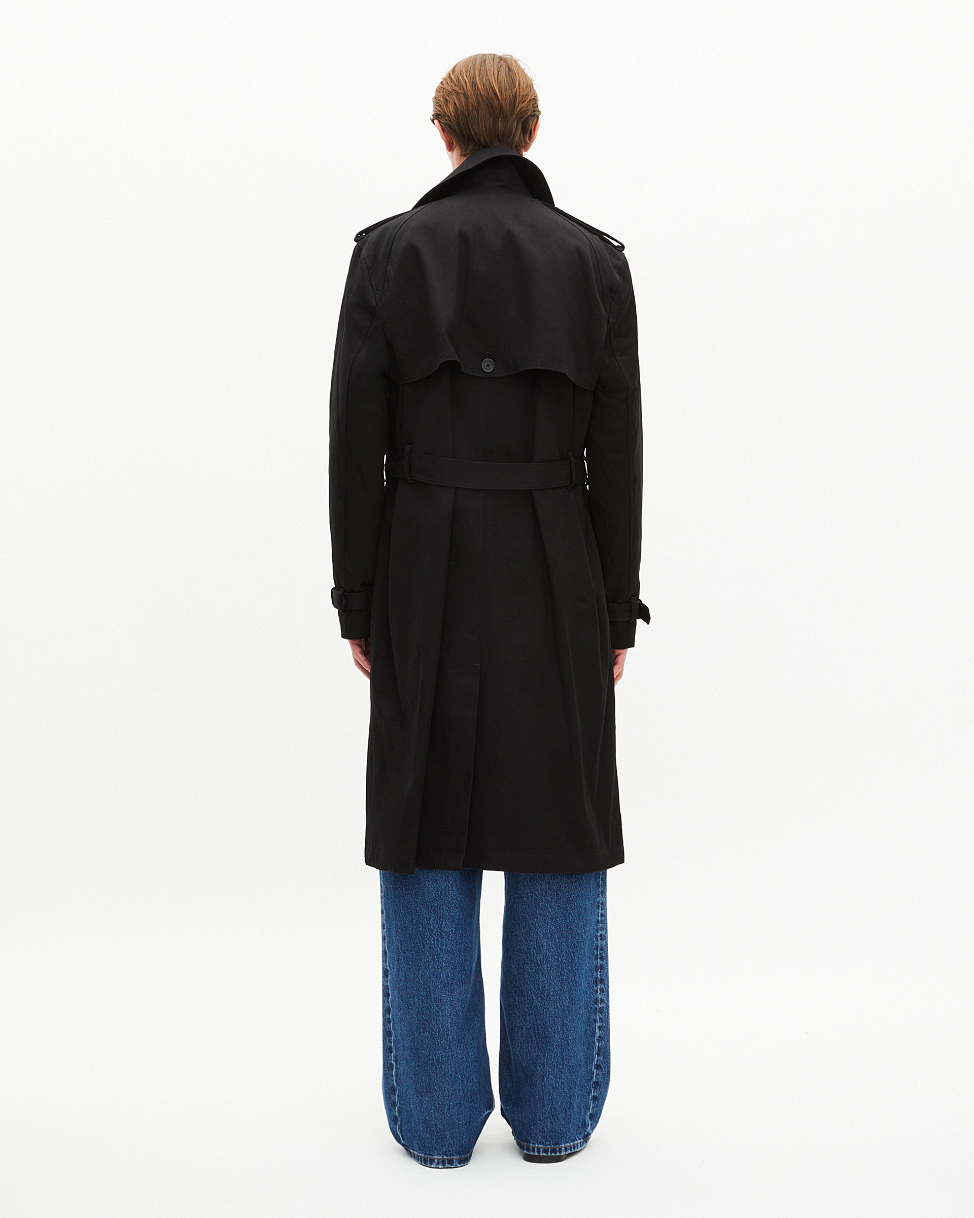 Straight cut trench coat in black cotton