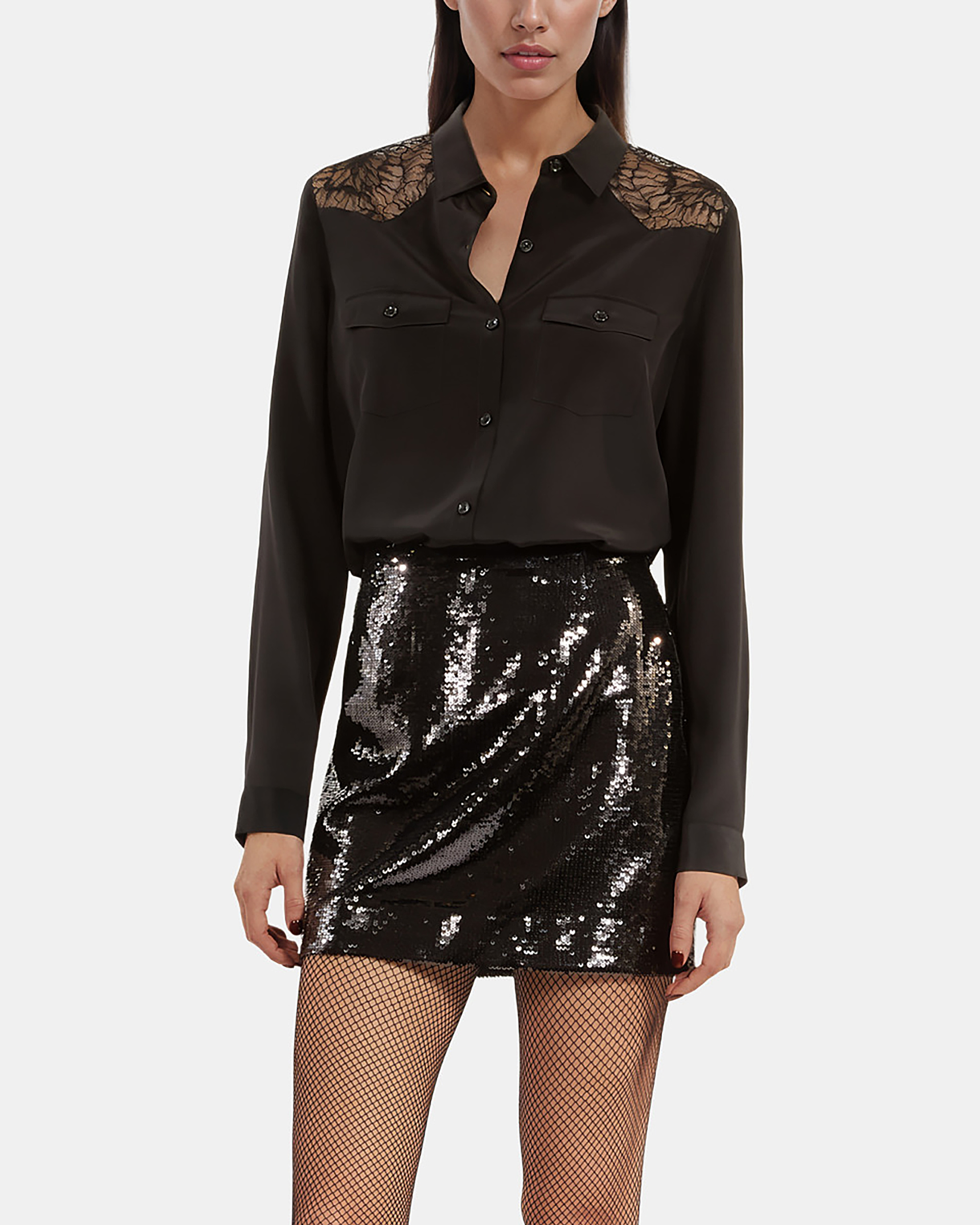 Short black sequin skirt