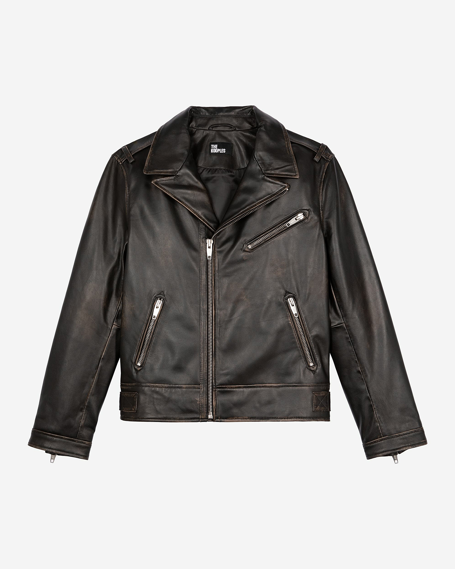 Black leather biker jacket