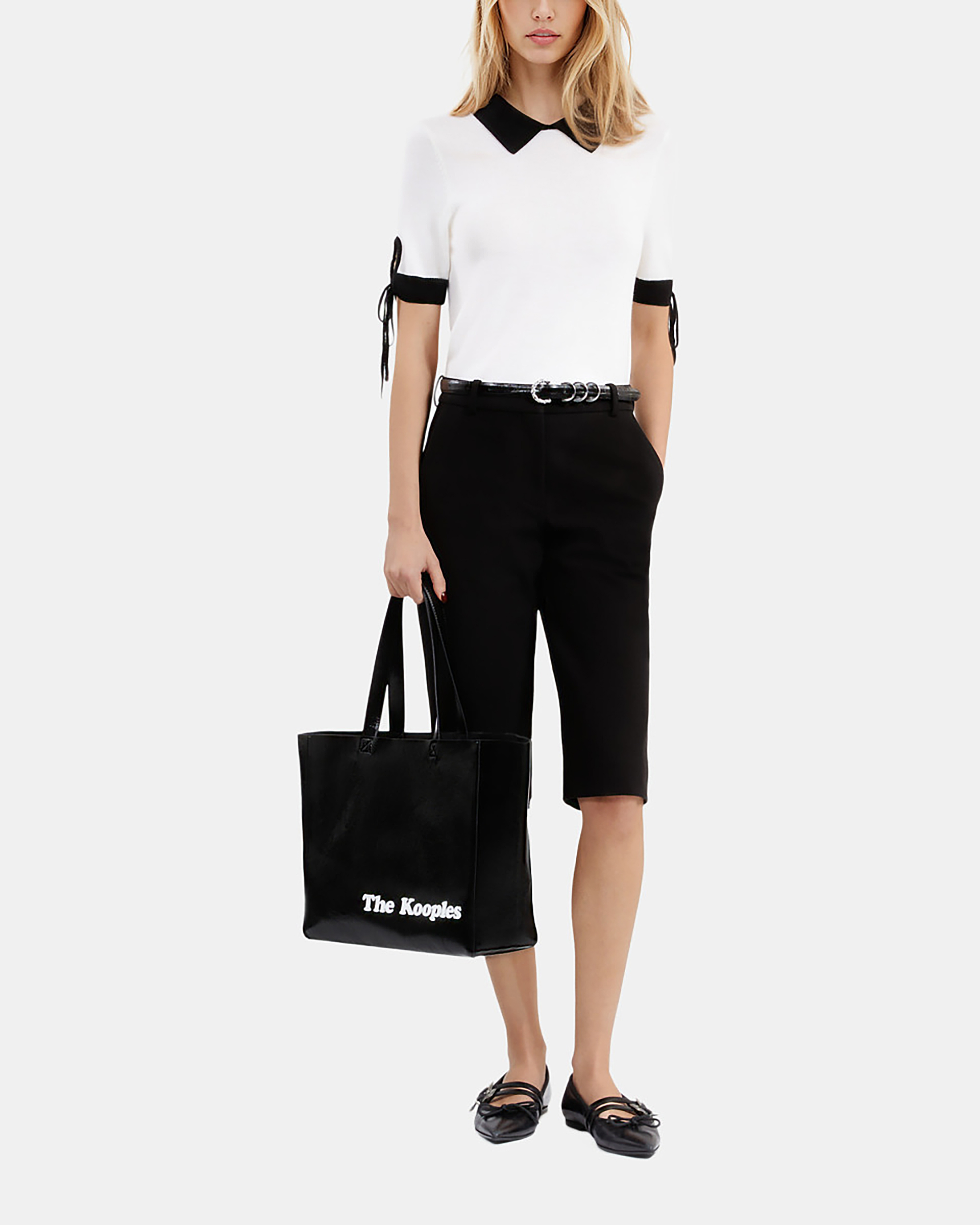 Short-sleeved ecru wool sweater