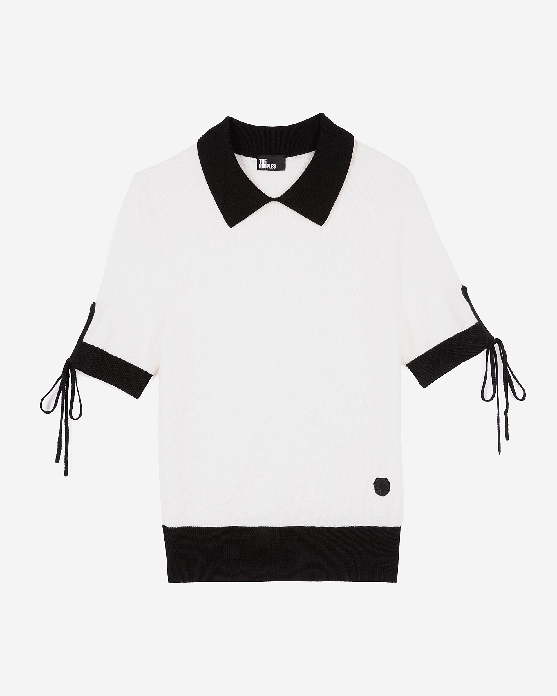 Short-sleeved ecru wool sweater