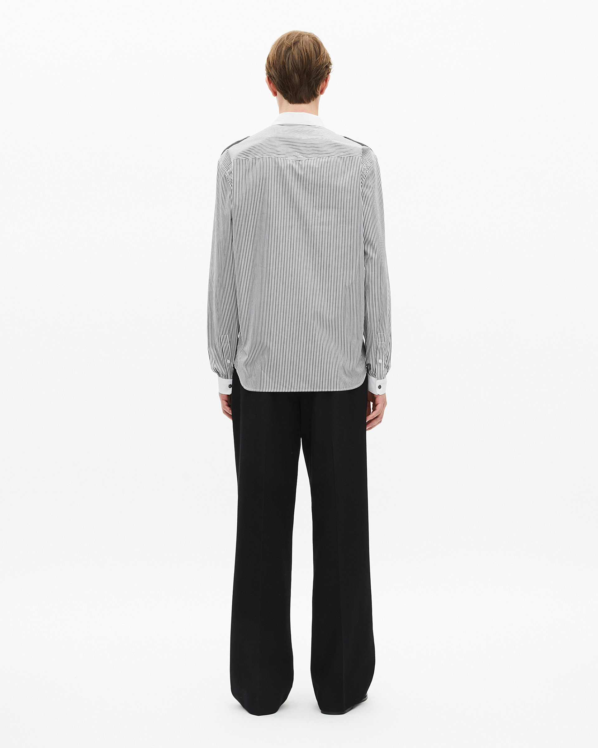White and black pinstripe shirt