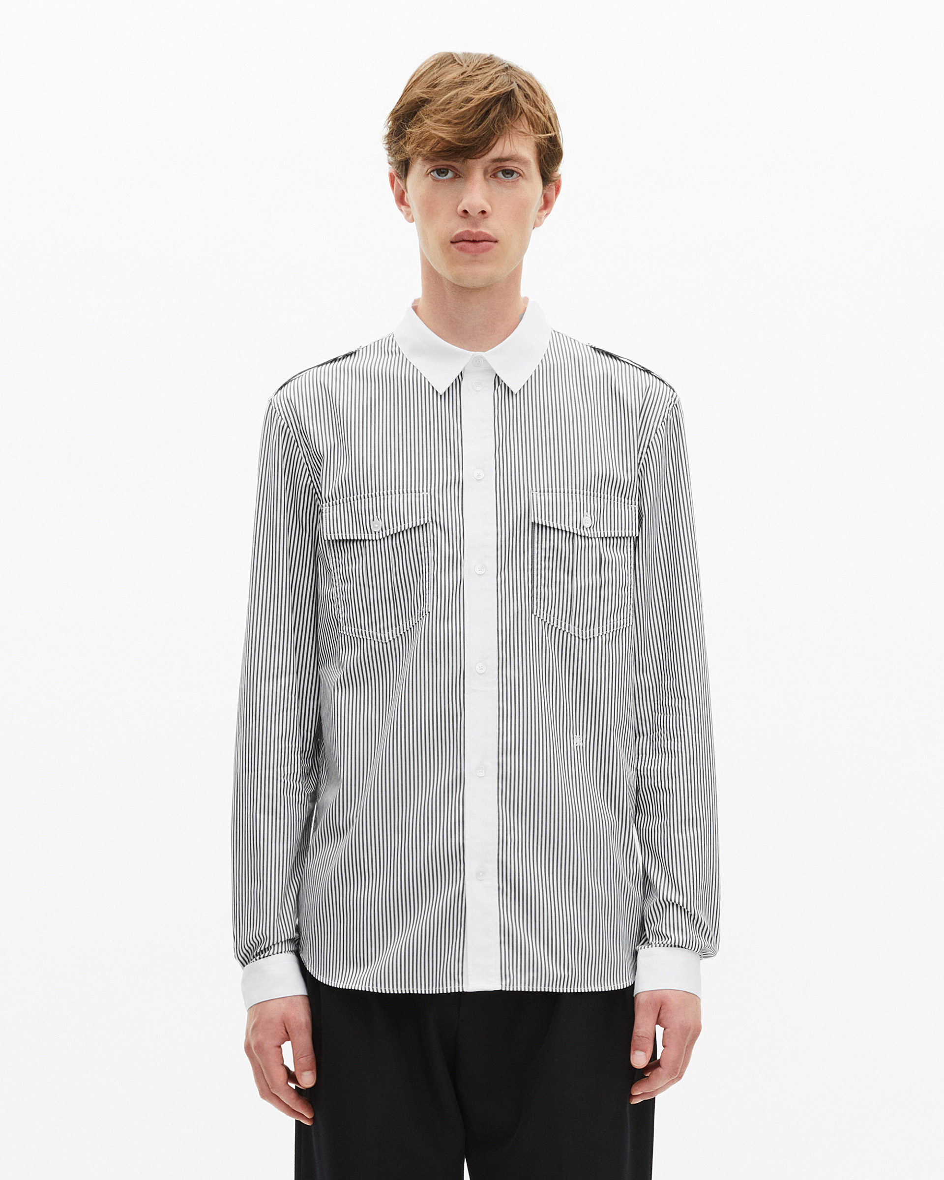 White and black pinstripe shirt