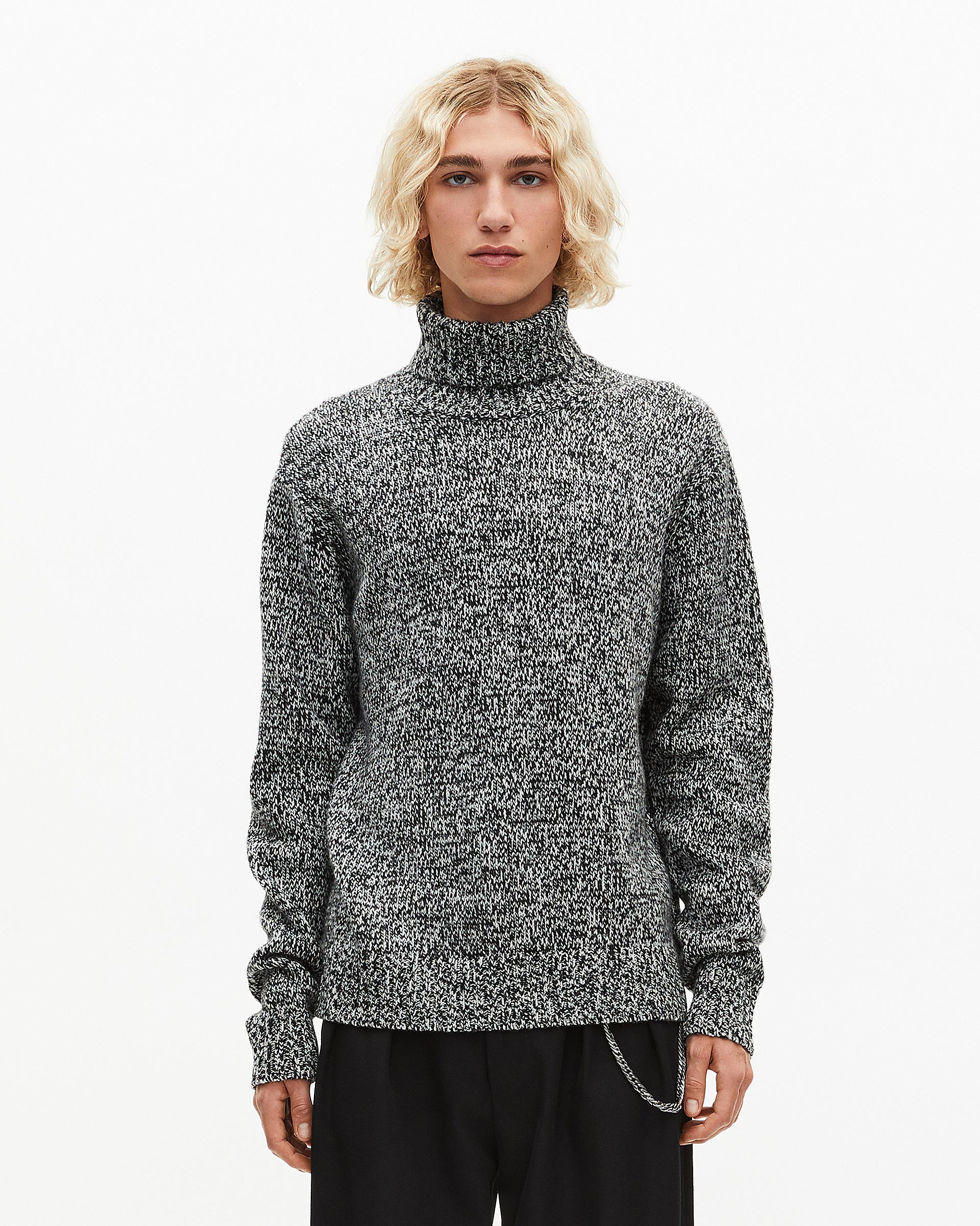 Black and white turtleneck sweater