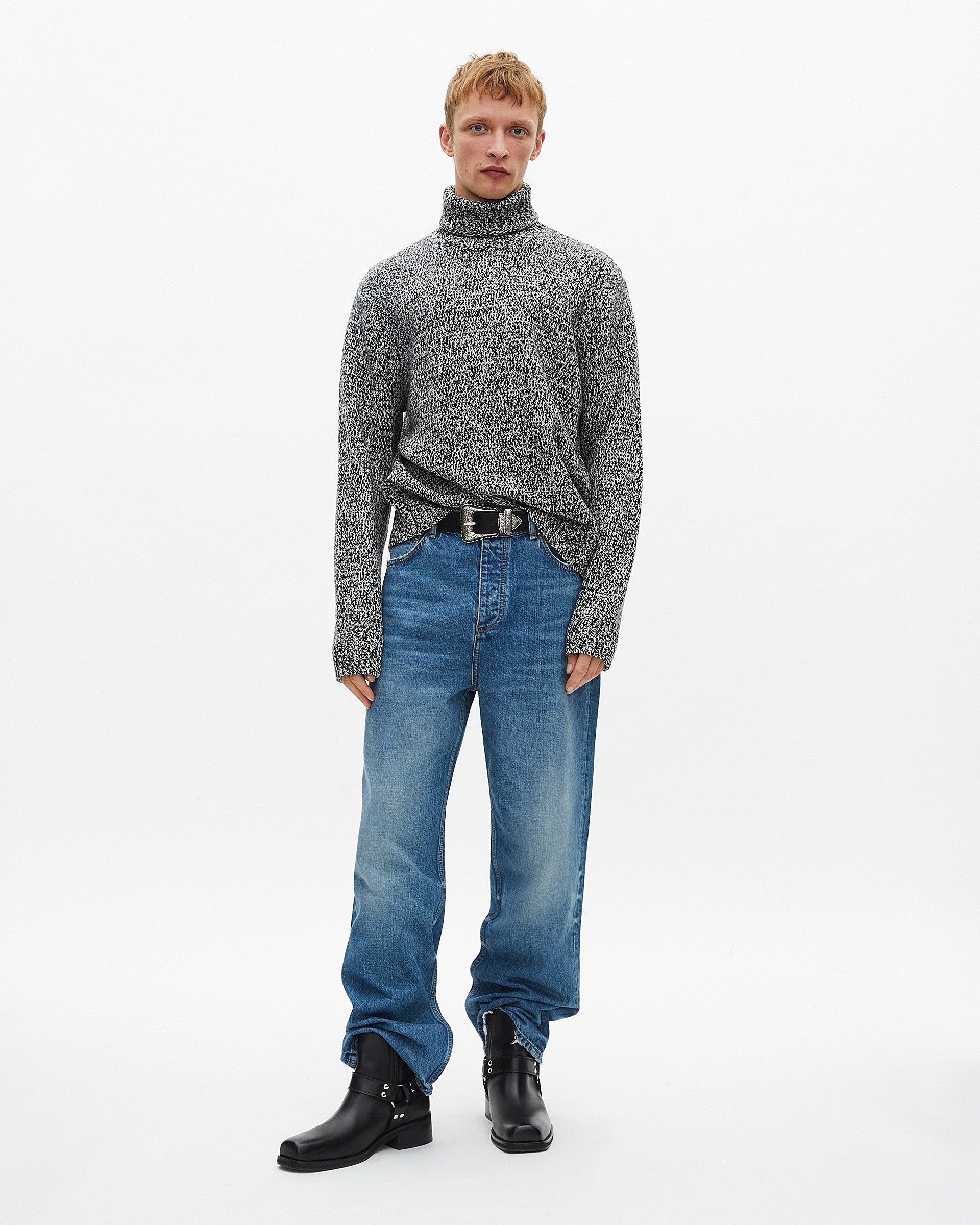 Black and white turtleneck sweater