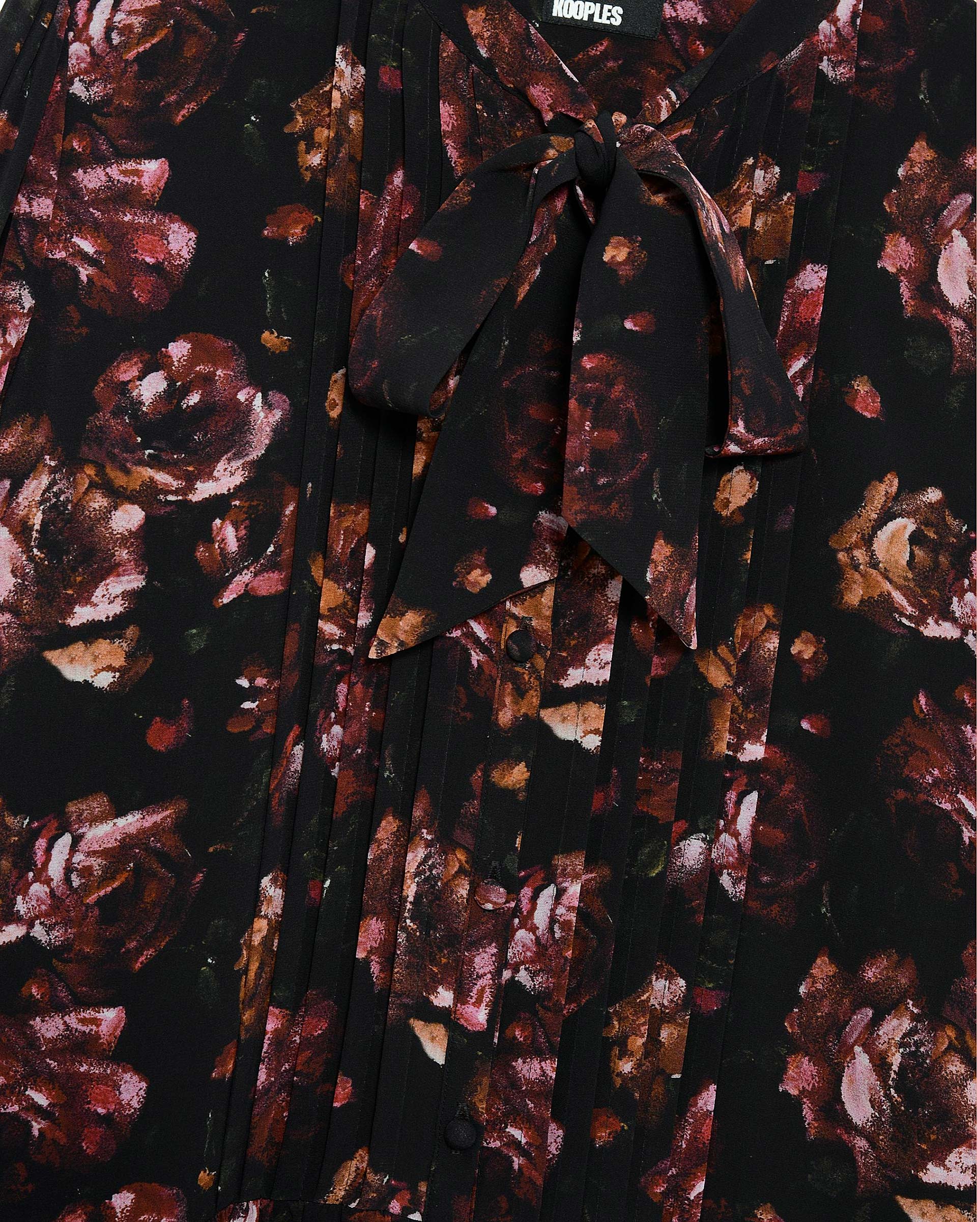 Rose print short dress in burgundy silk blend