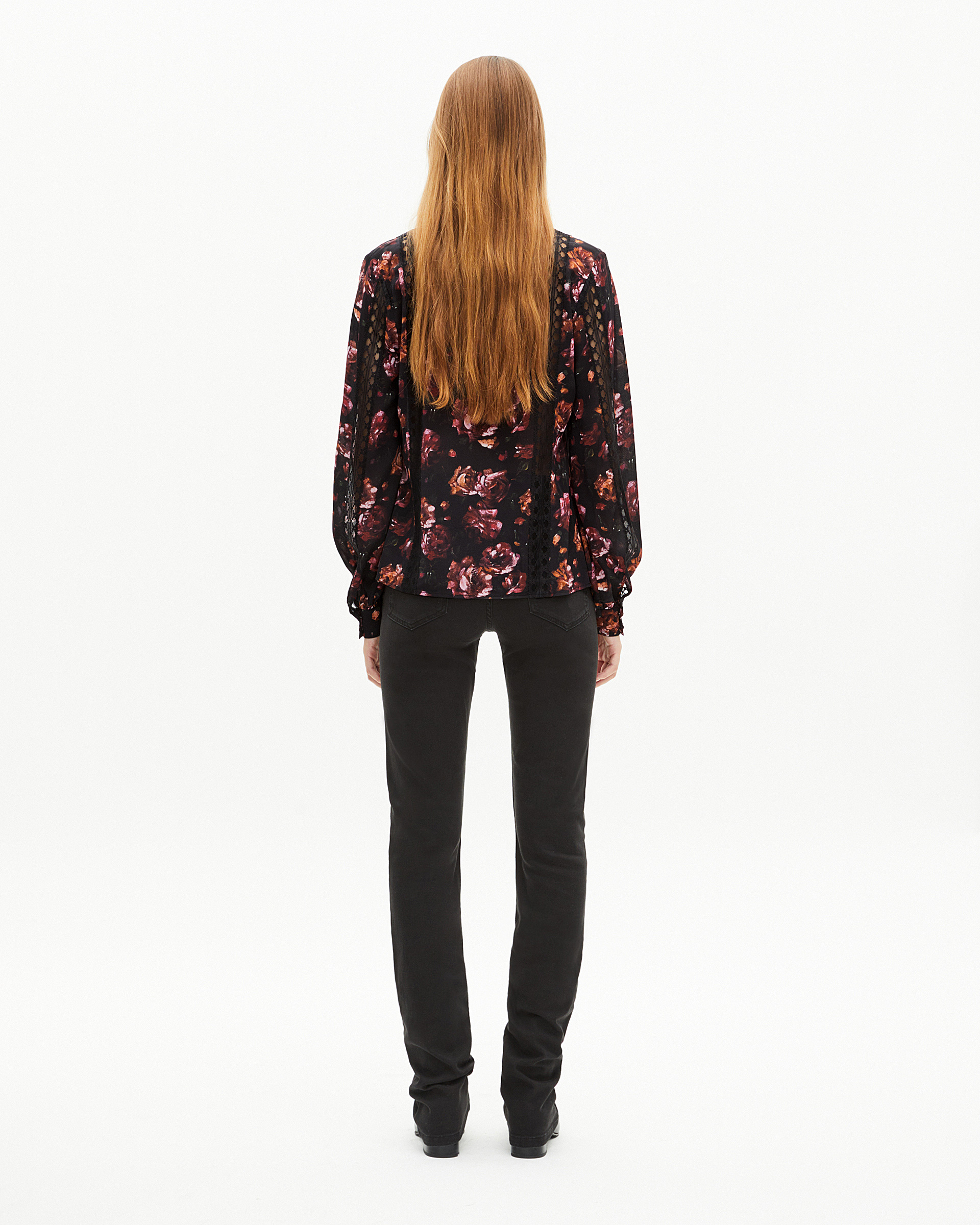 Rose-print blouse in burgundy silk blend