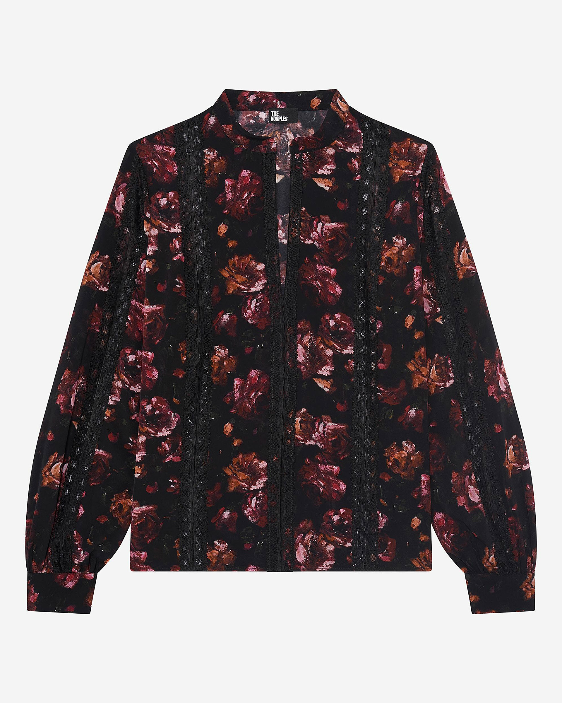 Rose-print blouse in burgundy silk blend