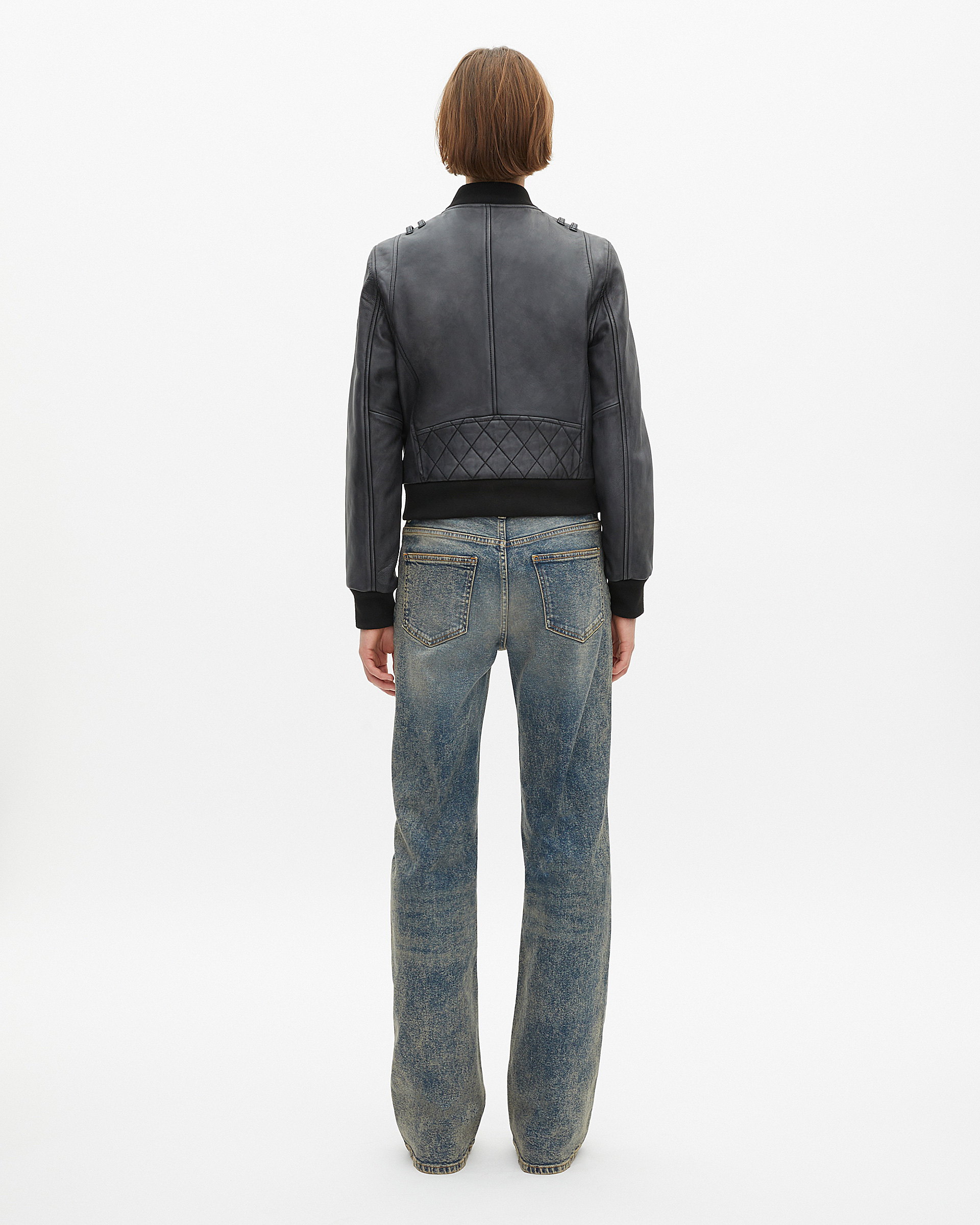 Black vintage effect leather jacket