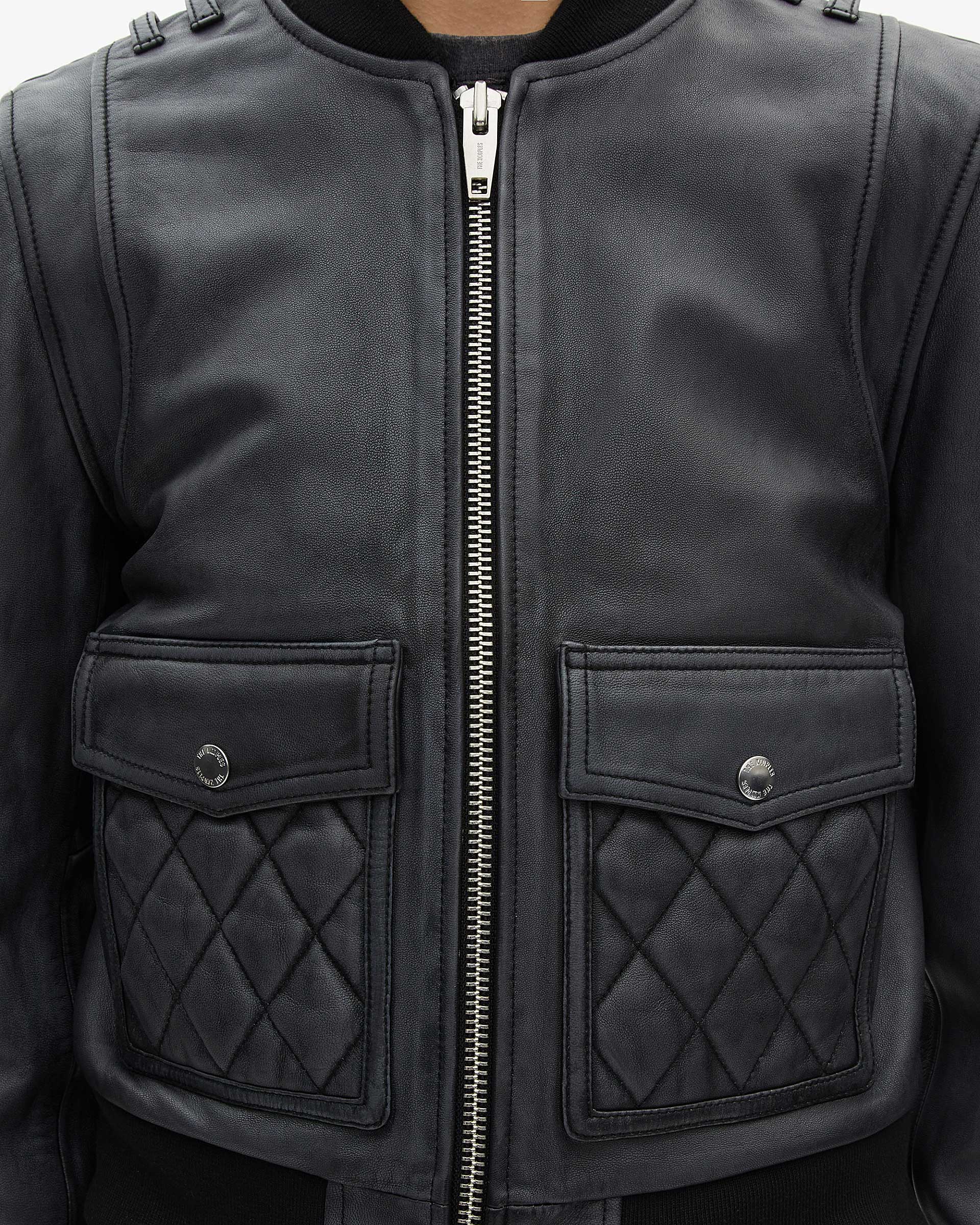 Black vintage effect leather jacket