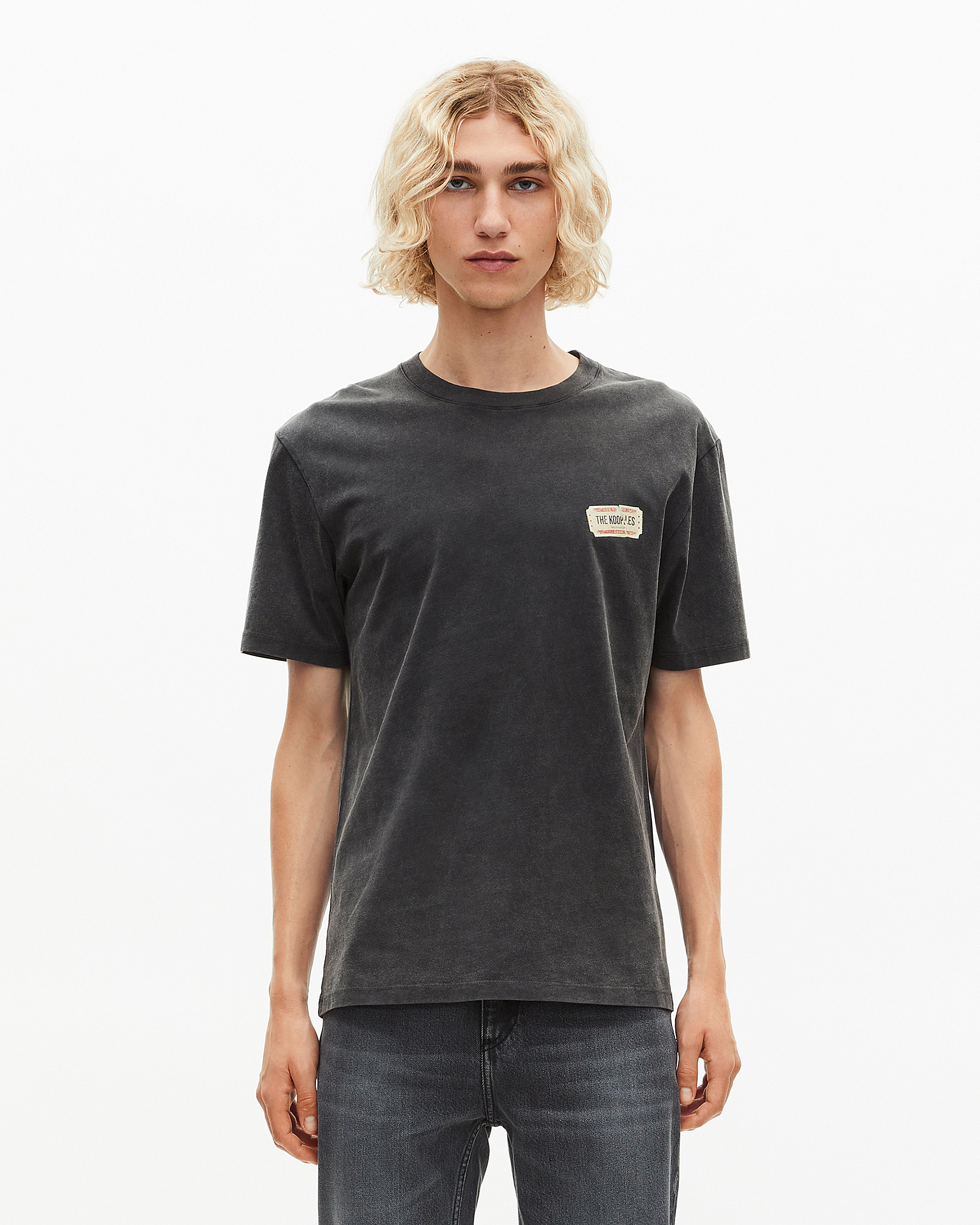 T-shirt with faded black silk-screen print