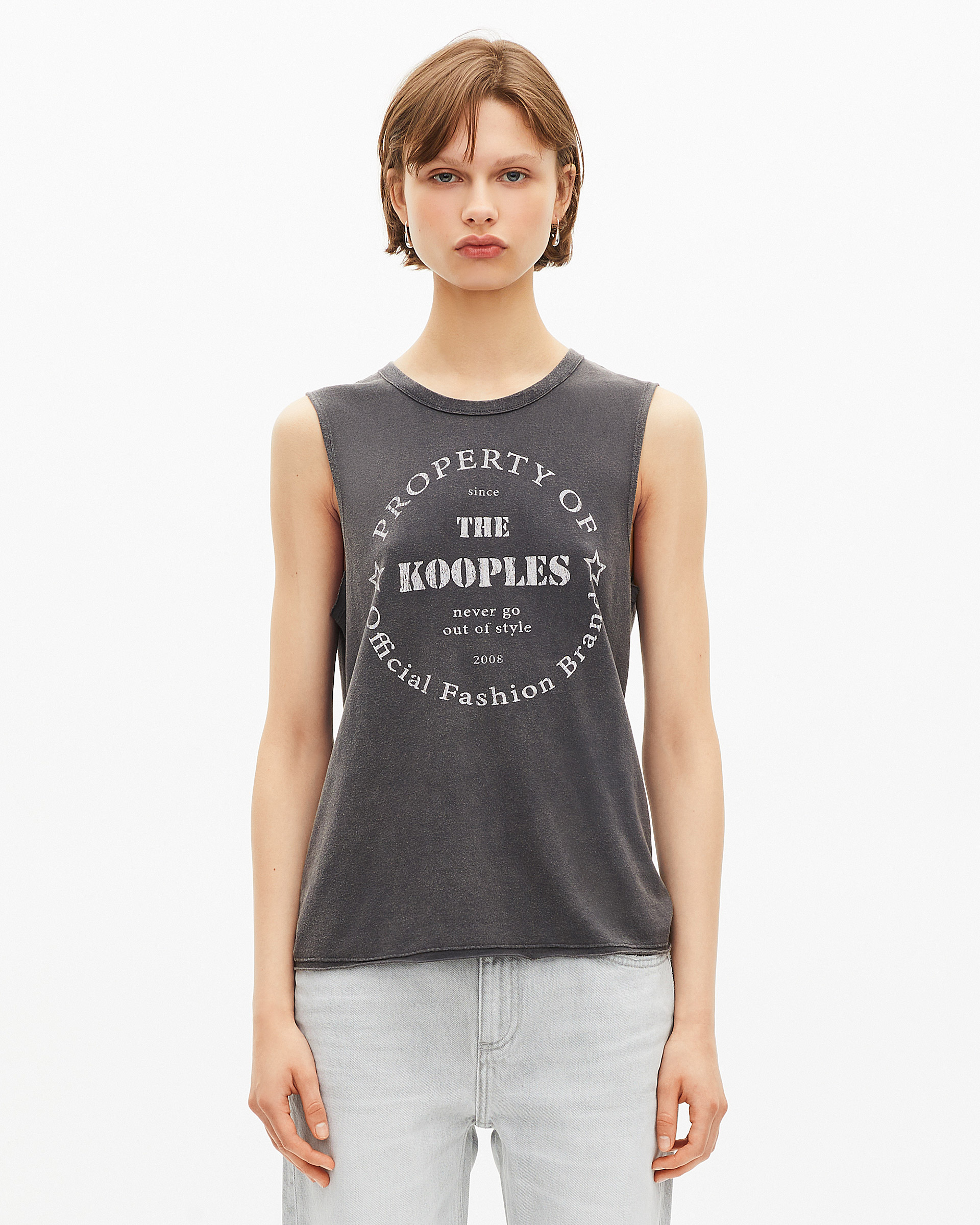 Tank top with faded black screen print
