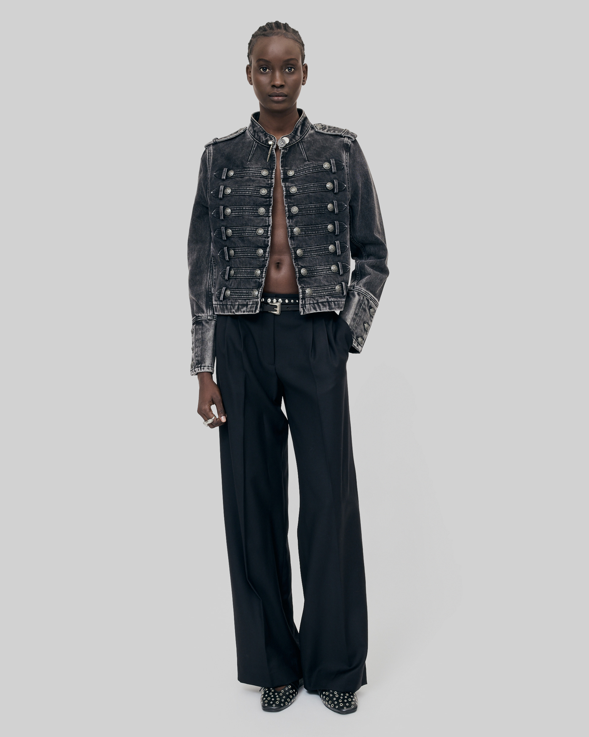 Grey denim officer-style jacket