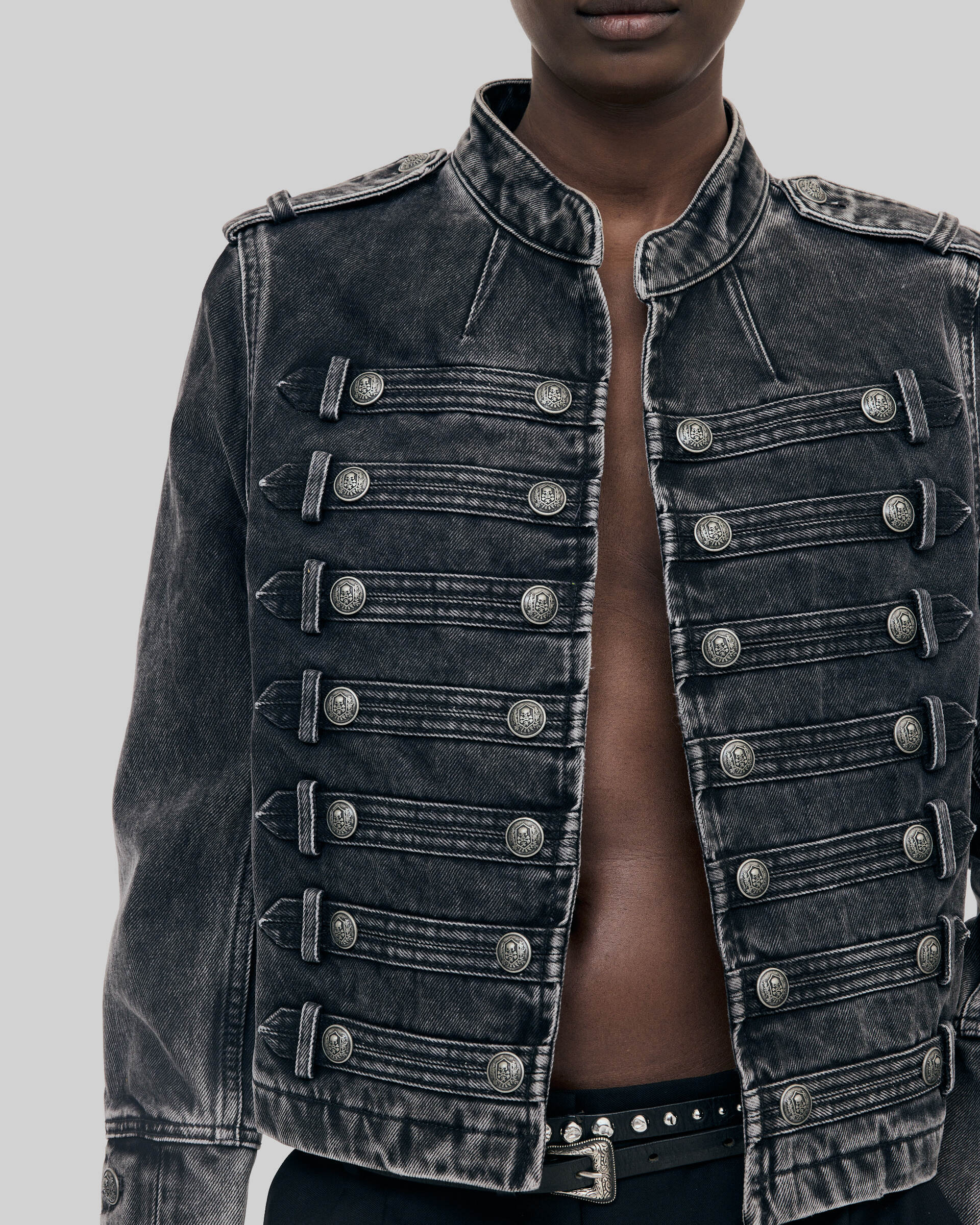 Grey denim officer-style jacket