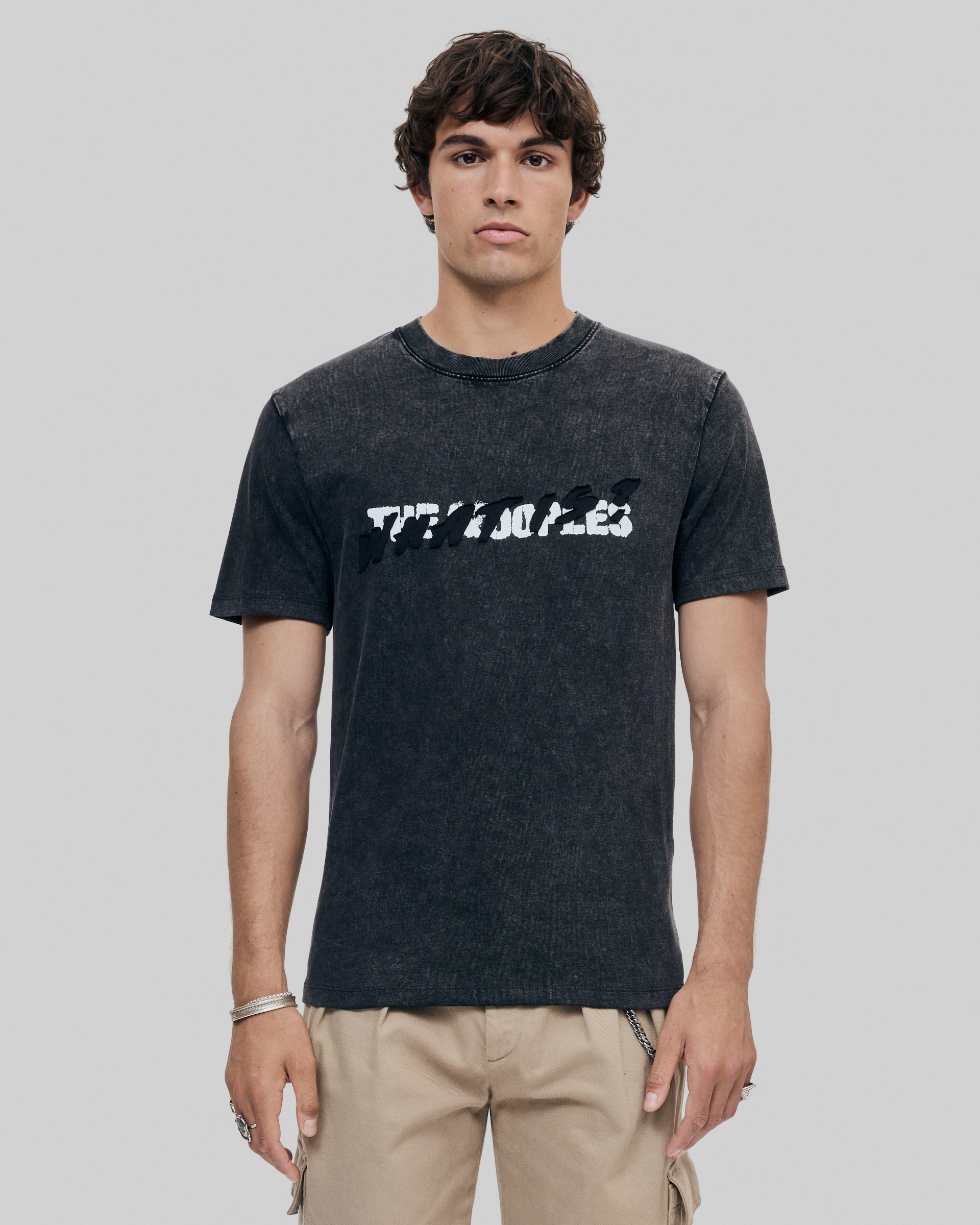 Black What Is denim patch t-shirt
