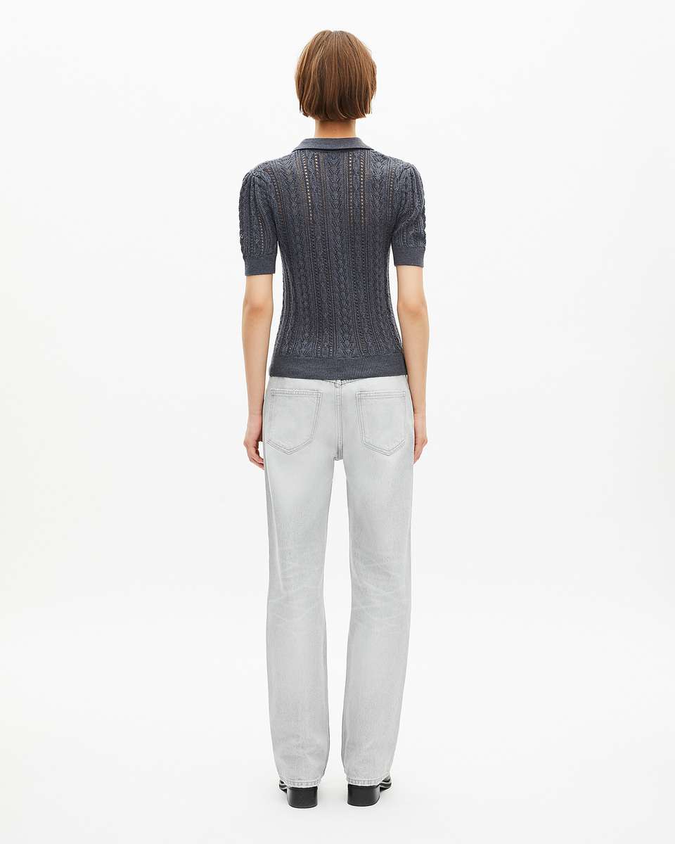 Grey merino wool short-sleeve sweater