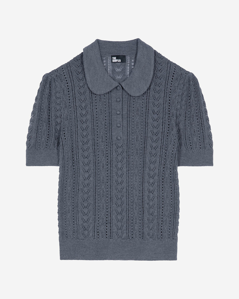 Grey merino wool short-sleeve sweater