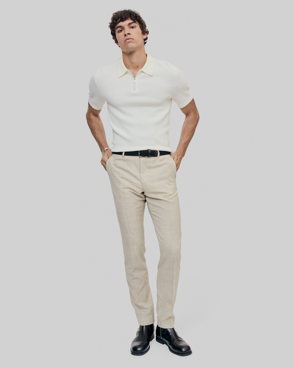 Beige slim fit wool suit pants