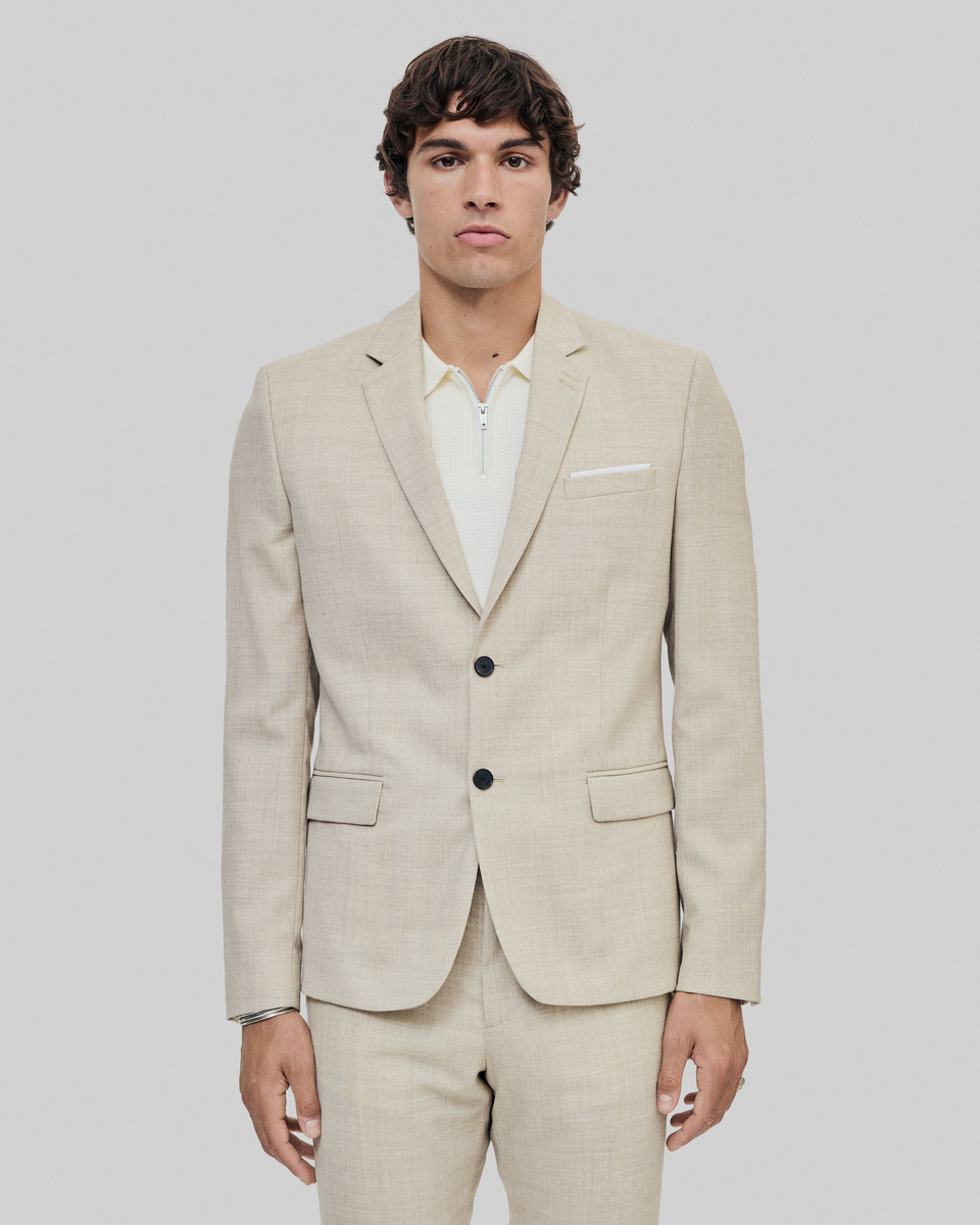 Beige slim fit wool suit jacket