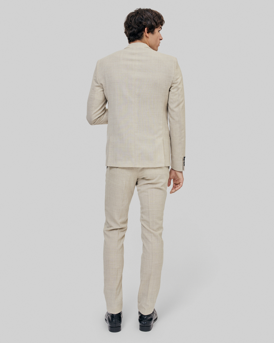 Beige slim fit wool suit jacket